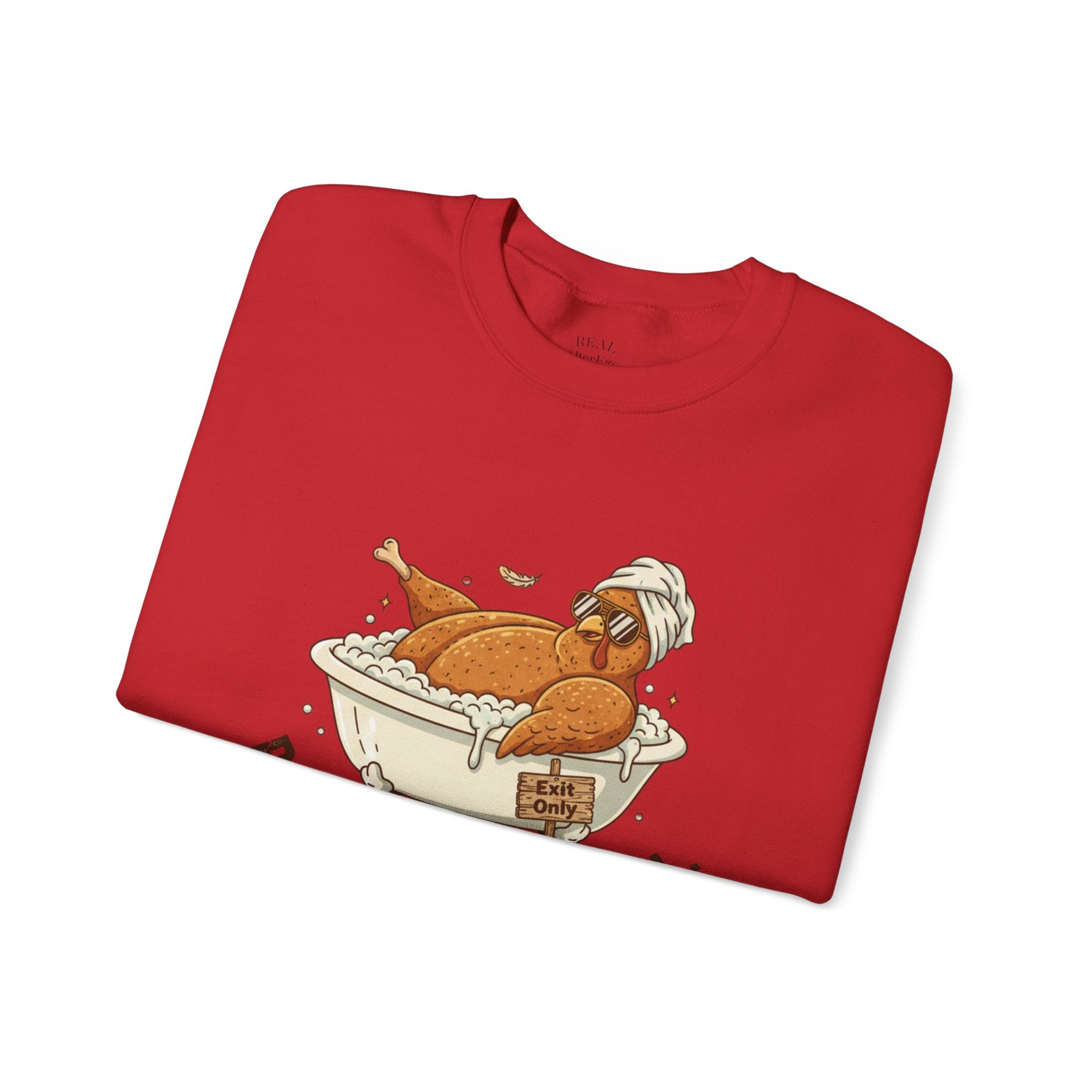 Crewneck Sweatshirt — "Post-Meal Protocol" Turkey Bath Cozy Graphic Pullover