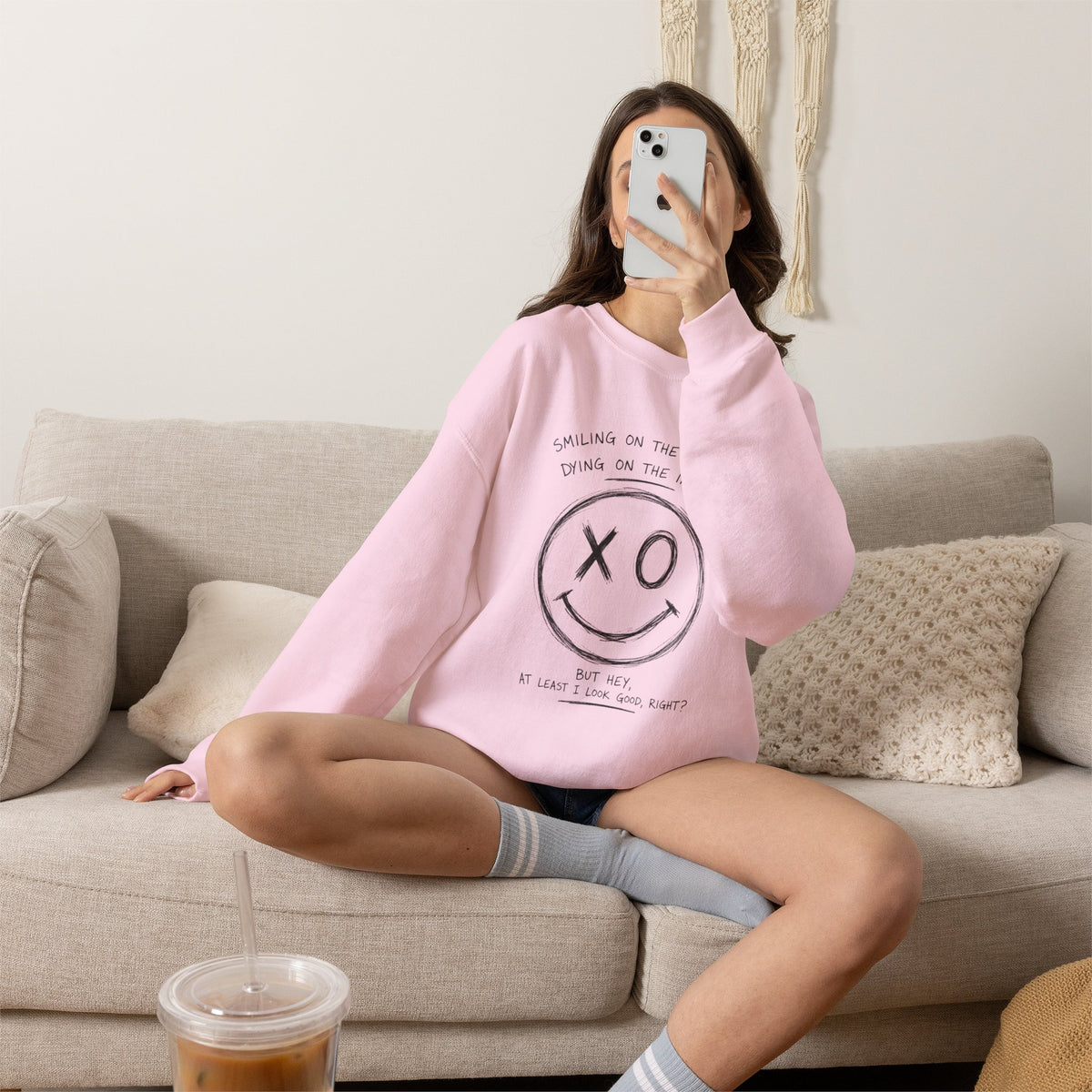 Smiling on the Outside Crewneck Sweatshirt – XO Sketch Graphic