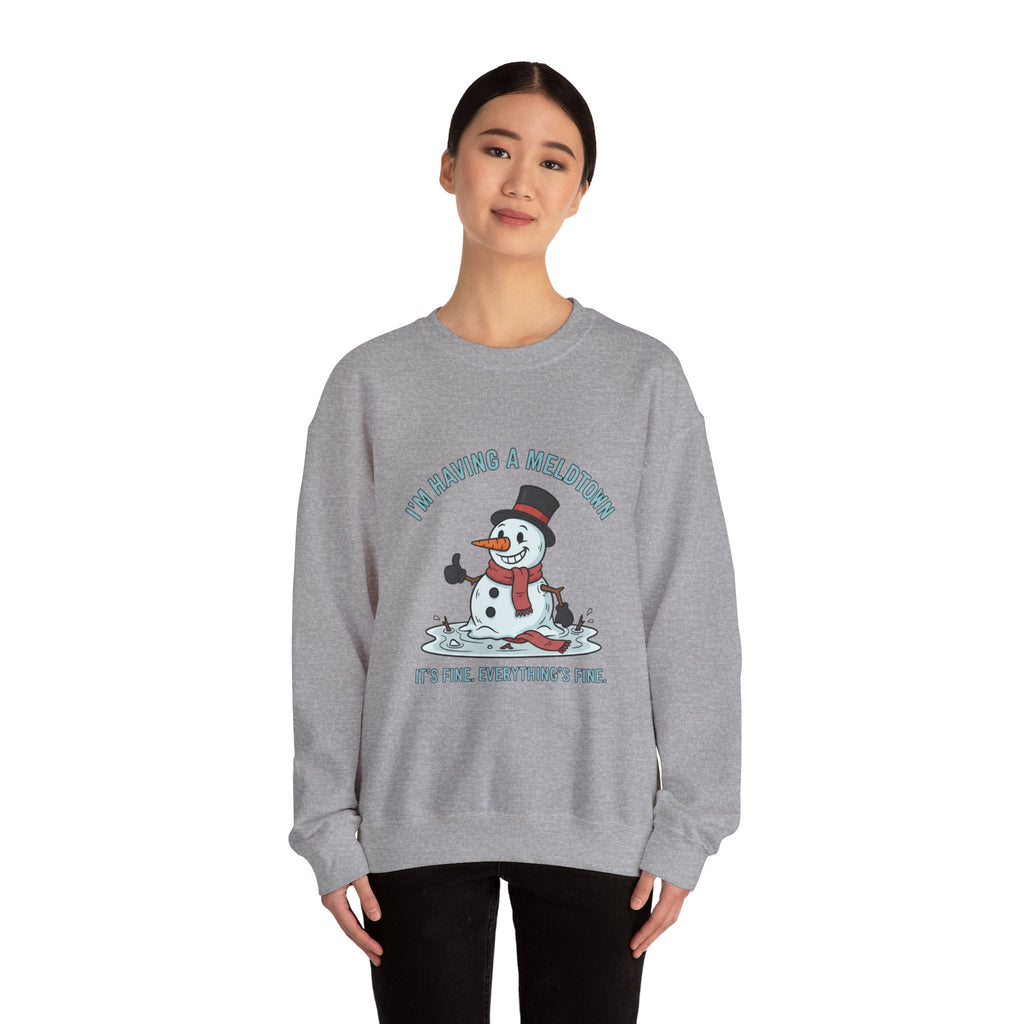 Melted Snowman Crewneck Sweatshirt  "I'm Having a Meltdown" Funny Holiday Sweater