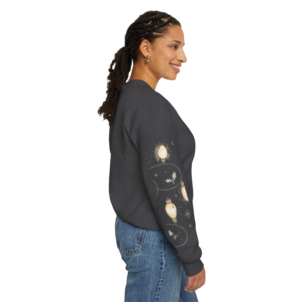 Christmas Lights Sleeve Crewneck Sweatshirt — Holiday Light-Up Sleeve Design