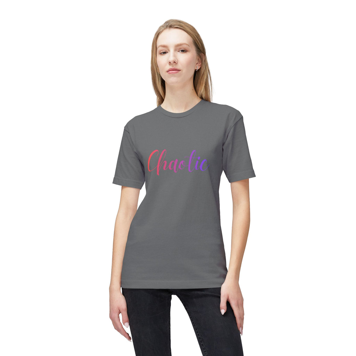 Chaotic Script T-Shirt — Feminine Gold Script "Chaotic" Tee