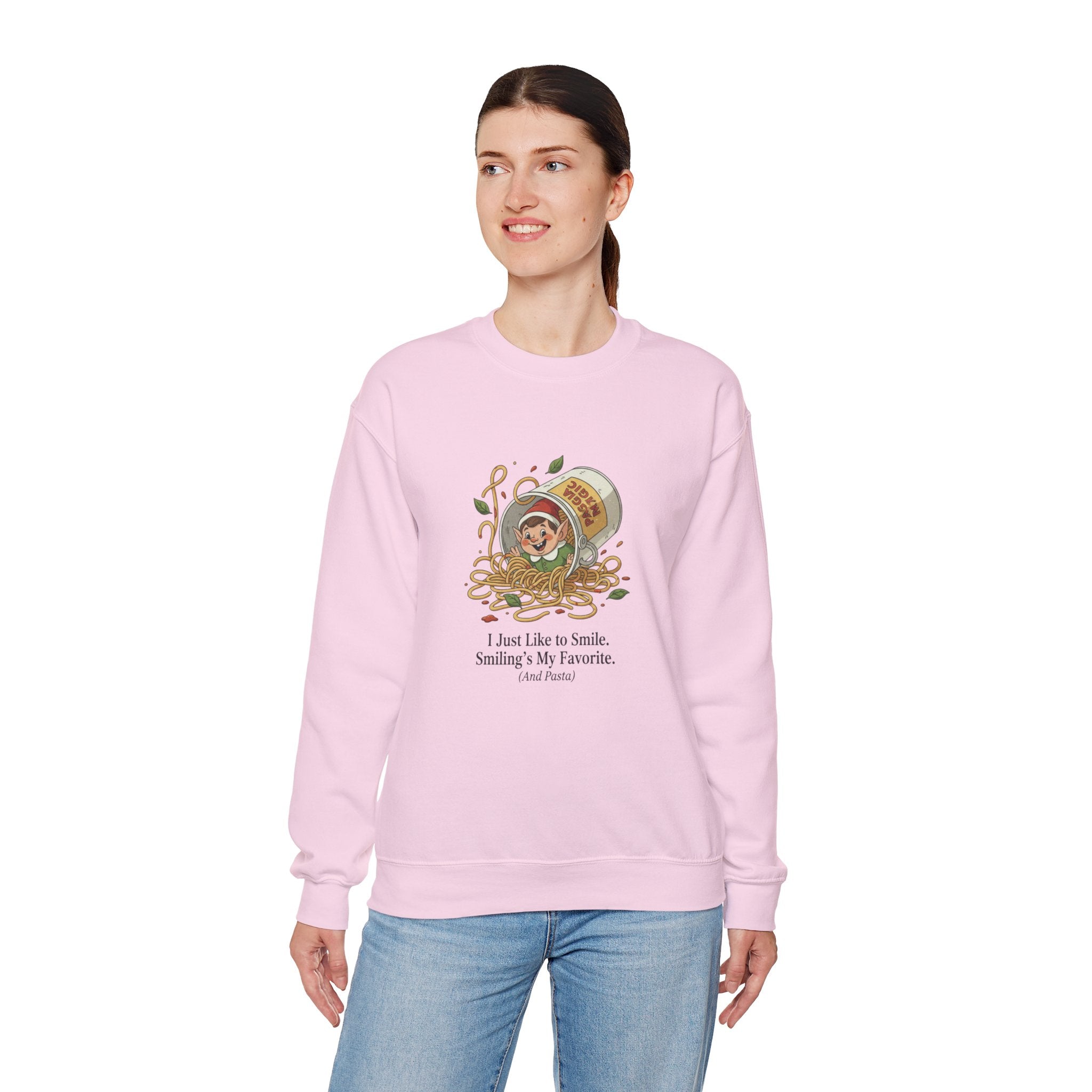 Crewneck Sweatshirt — Cute Coffee Jar Illustration with Quote “I Just Like to Smile, Smiling Is My Favorite”