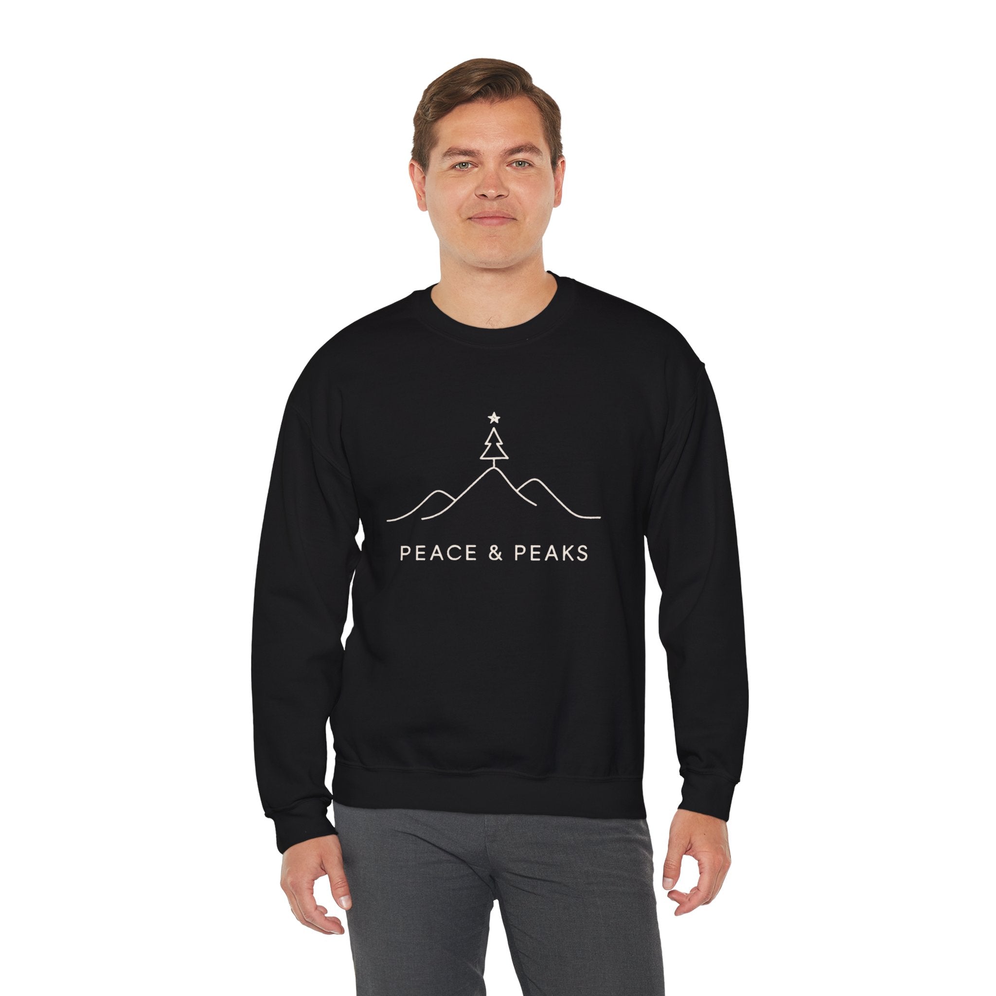 Peace & Peaks Sweatshirt — Minimal Mountain Christmas Crewneck