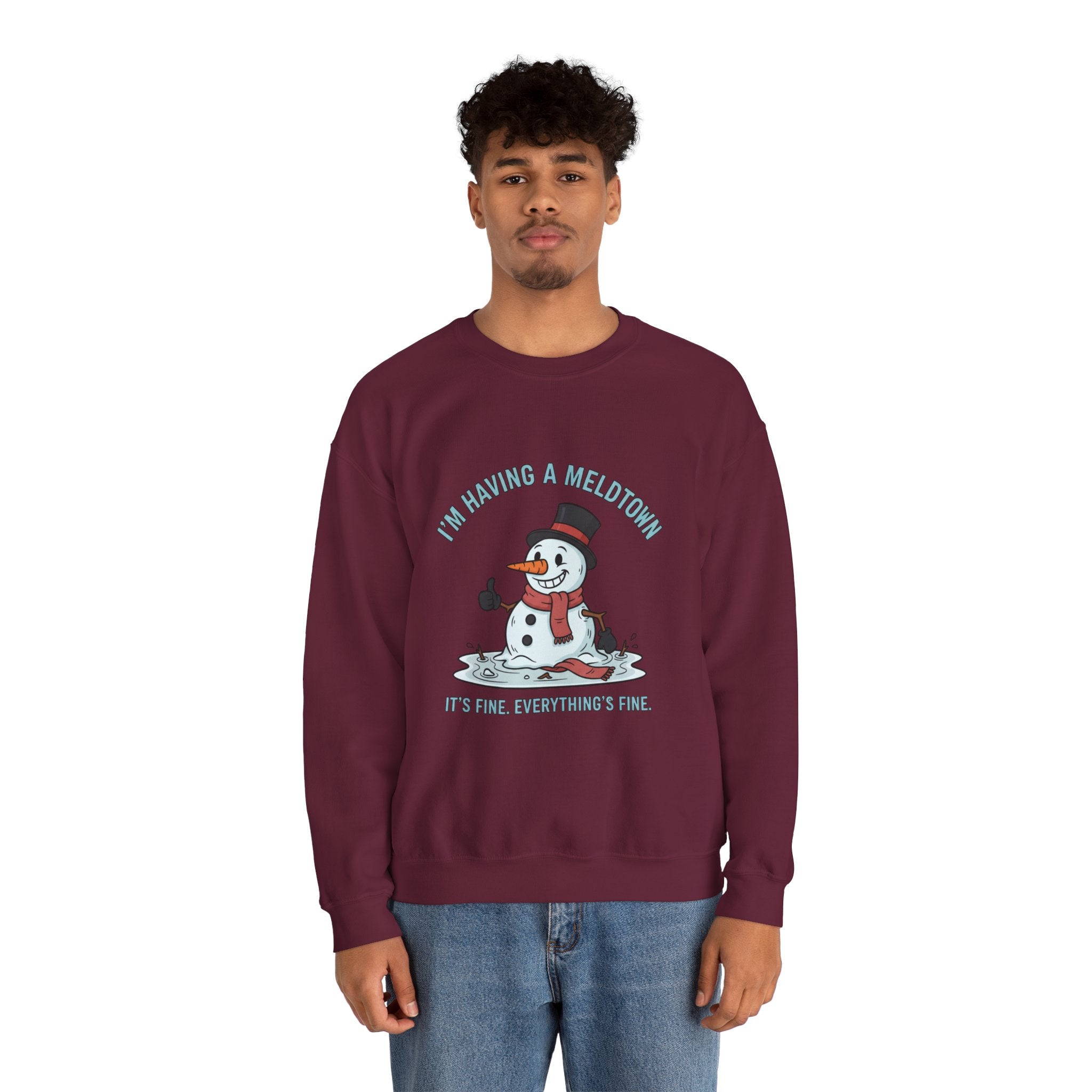 Melted Snowman Crewneck Sweatshirt  "I'm Having a Meltdown" Funny Holiday Sweater