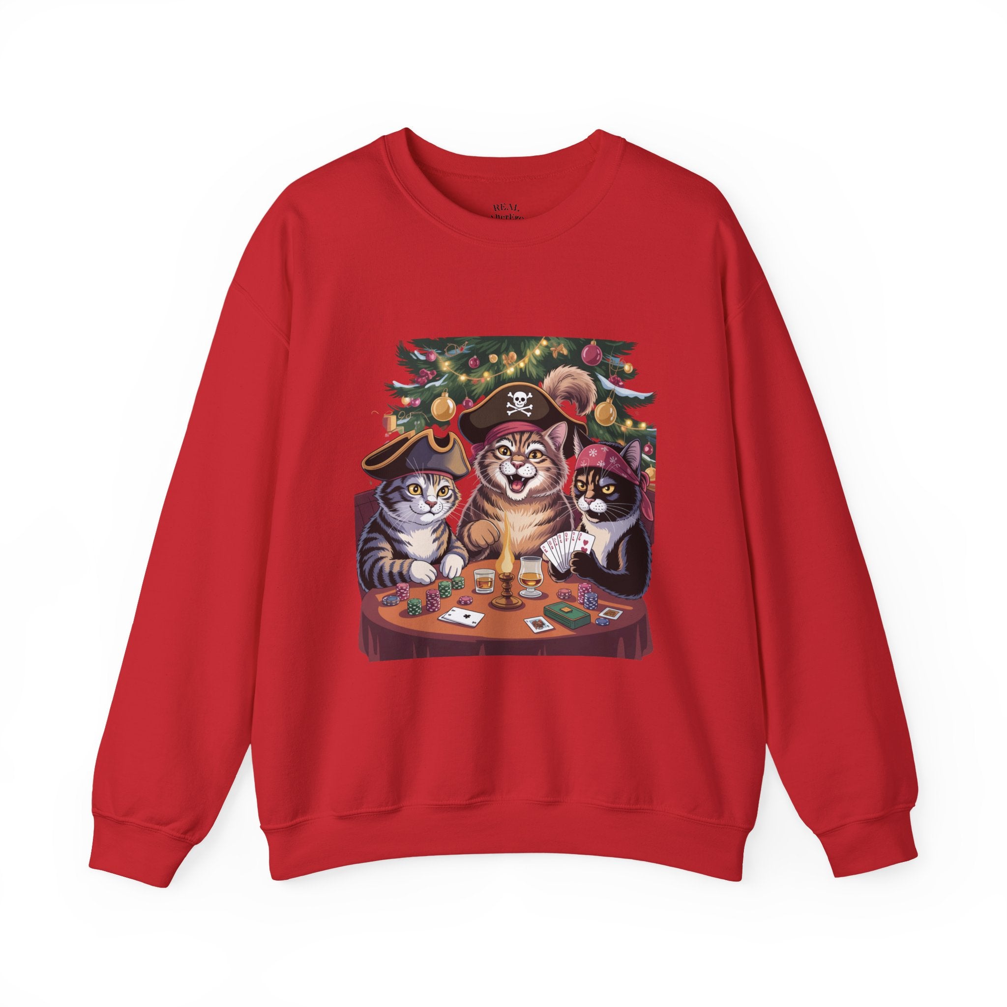 Holiday Pirate Cats Crewneck Sweatshirt – Poker Night at the Christmas Tree