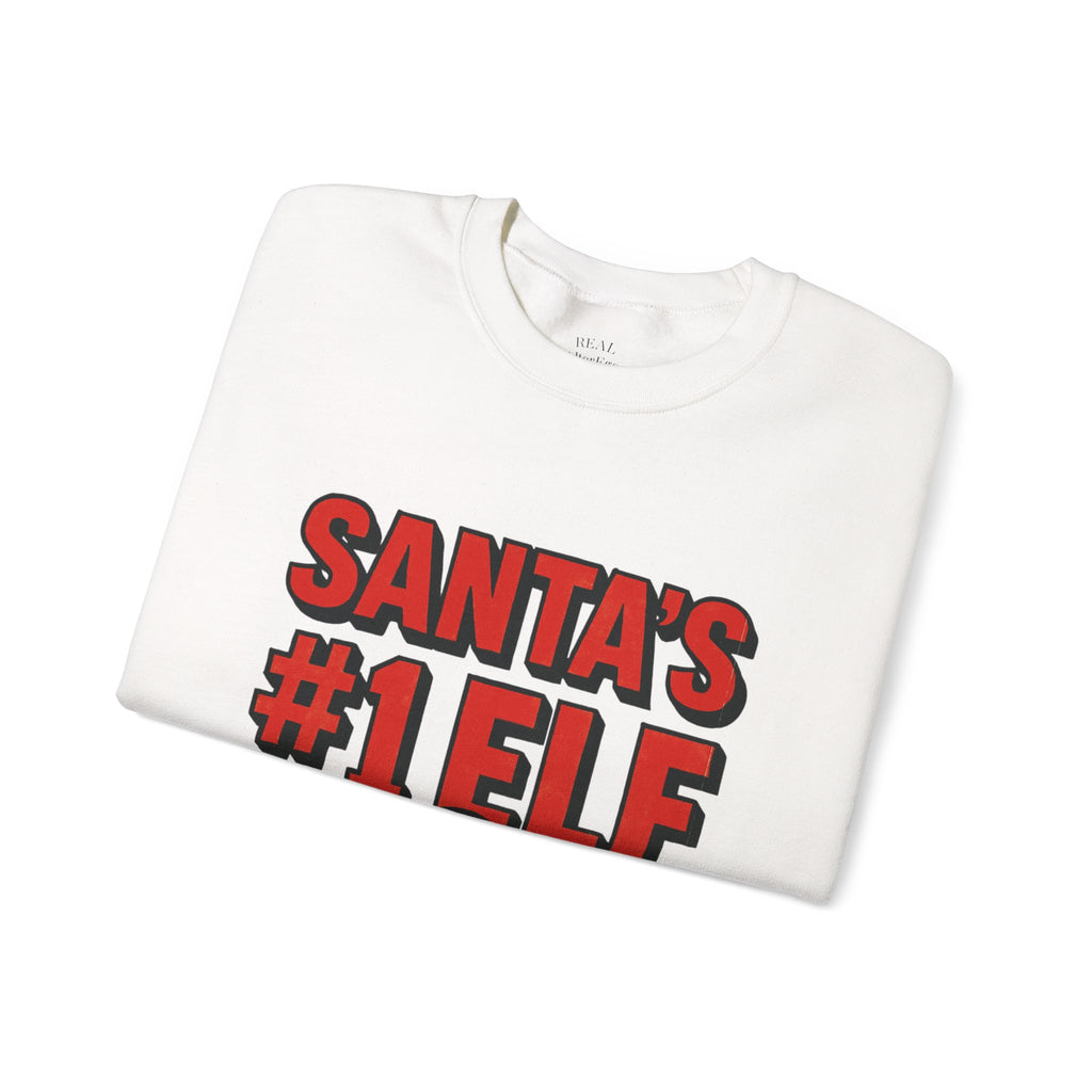 Santa's #1 Elf Crewneck Sweatshirt - Funny Holiday Christmas Sweater (I'm on the Naughty List)