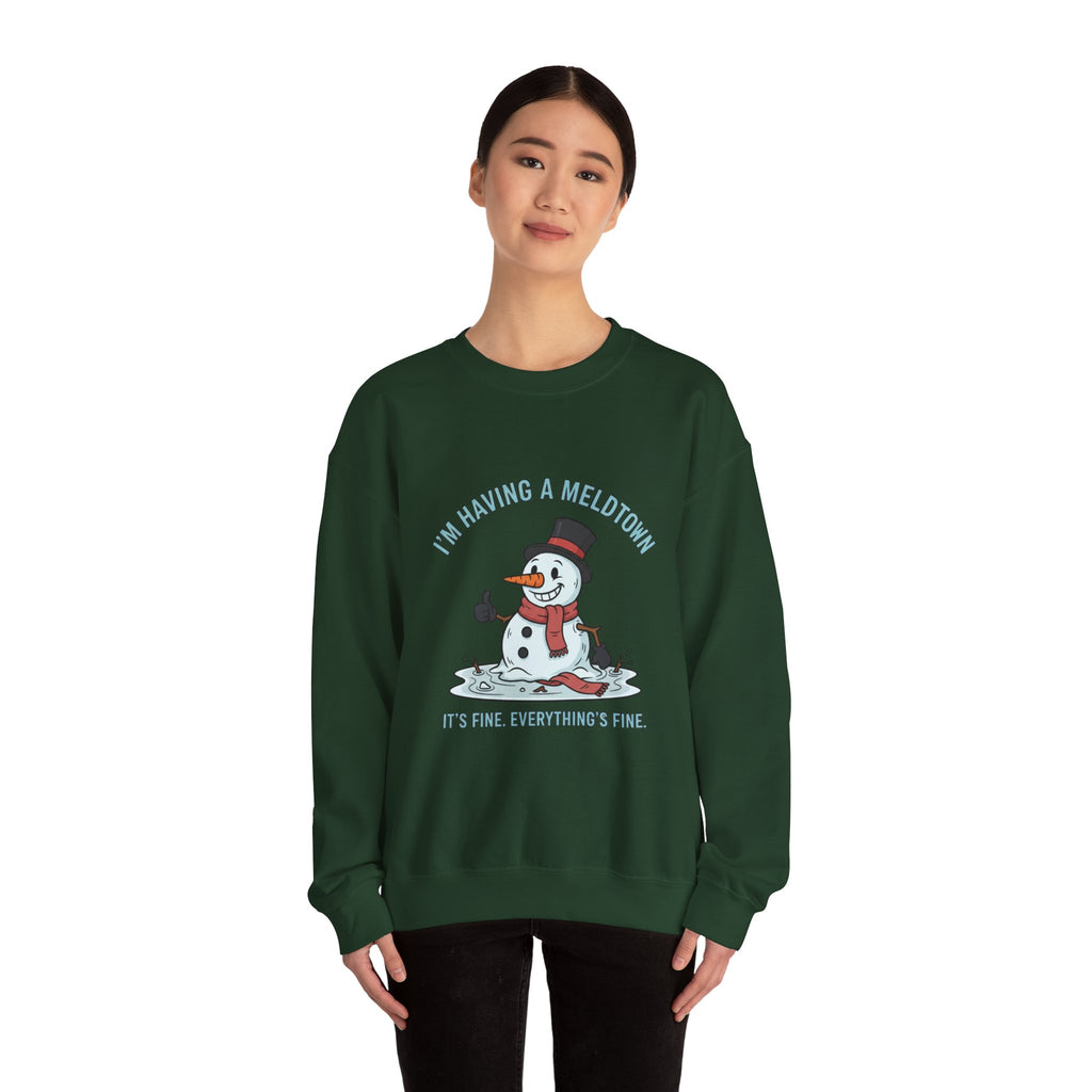 Melted Snowman Crewneck Sweatshirt  "I'm Having a Meltdown" Funny Holiday Sweater
