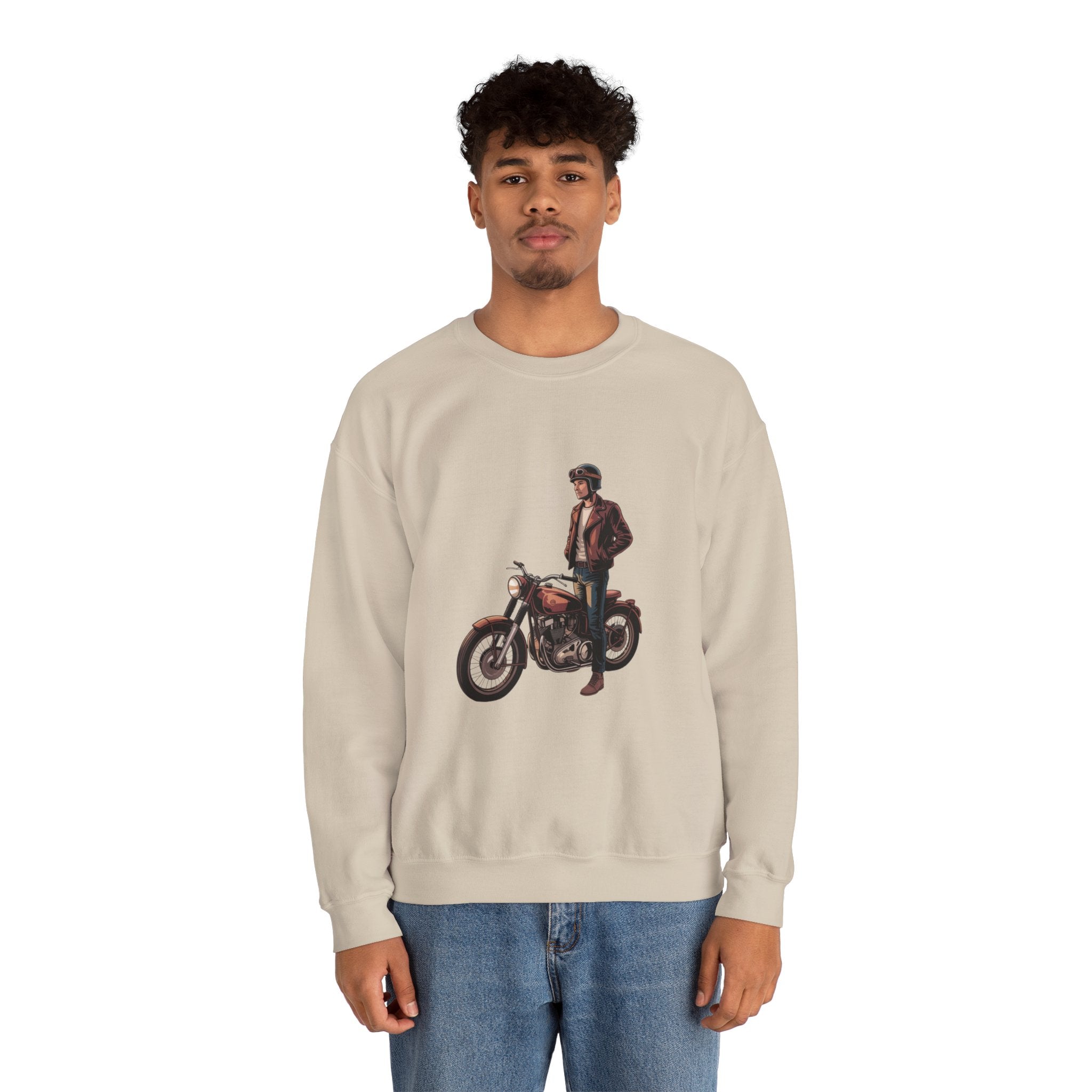 Vintage Motorcycle Rider Crewneck Sweatshirt – Retro Biker Graphic