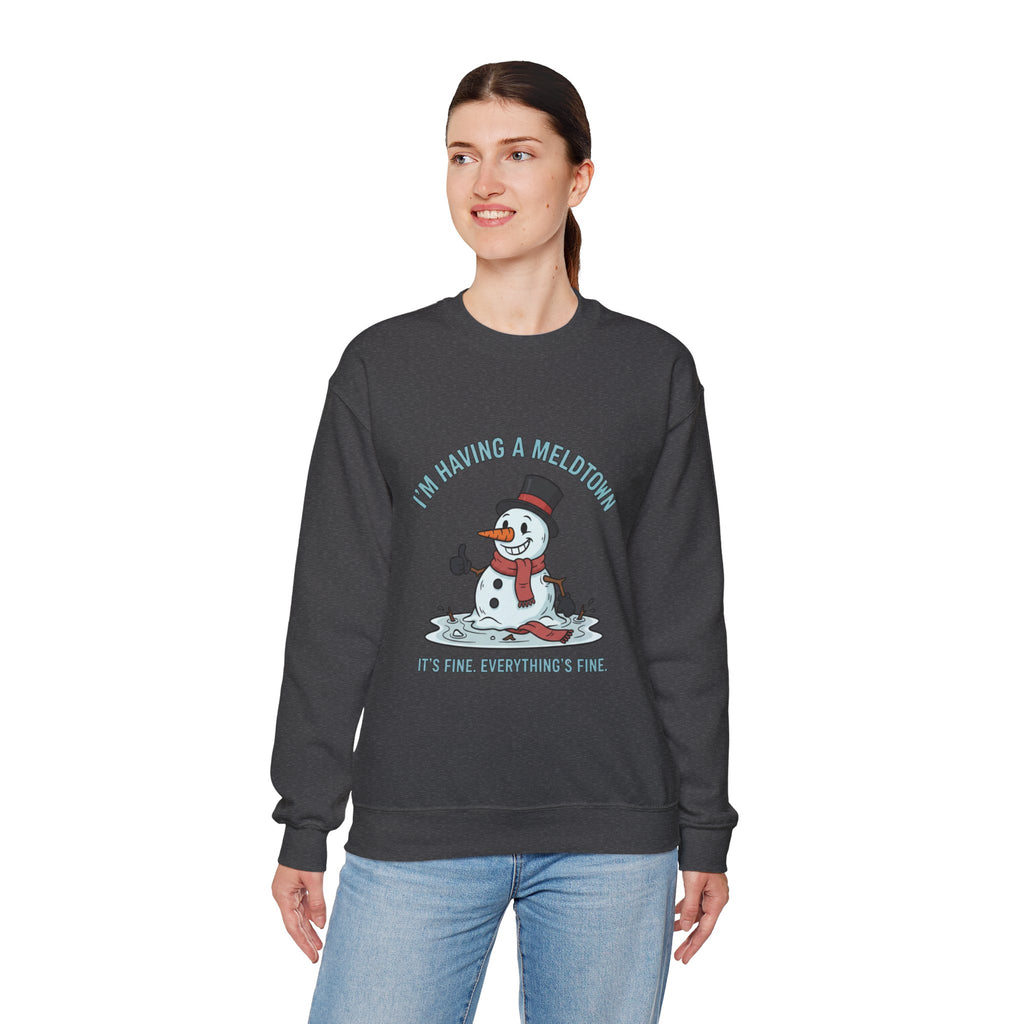 Melted Snowman Crewneck Sweatshirt  "I'm Having a Meltdown" Funny Holiday Sweater