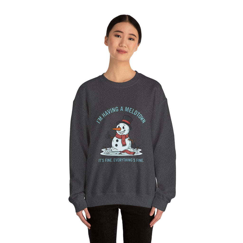 Melted Snowman Crewneck Sweatshirt  "I'm Having a Meltdown" Funny Holiday Sweater