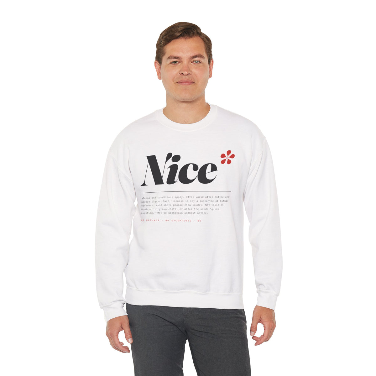 Nice Graphic Crewneck Sweatshirt - Minimal Text Logo Pullover