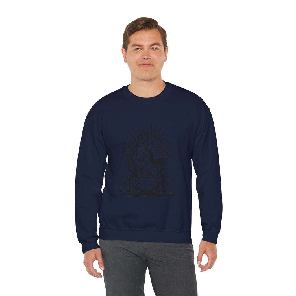 Lion Throne Crewneck Sweatshirt — Regal Lion Illustration Graphic