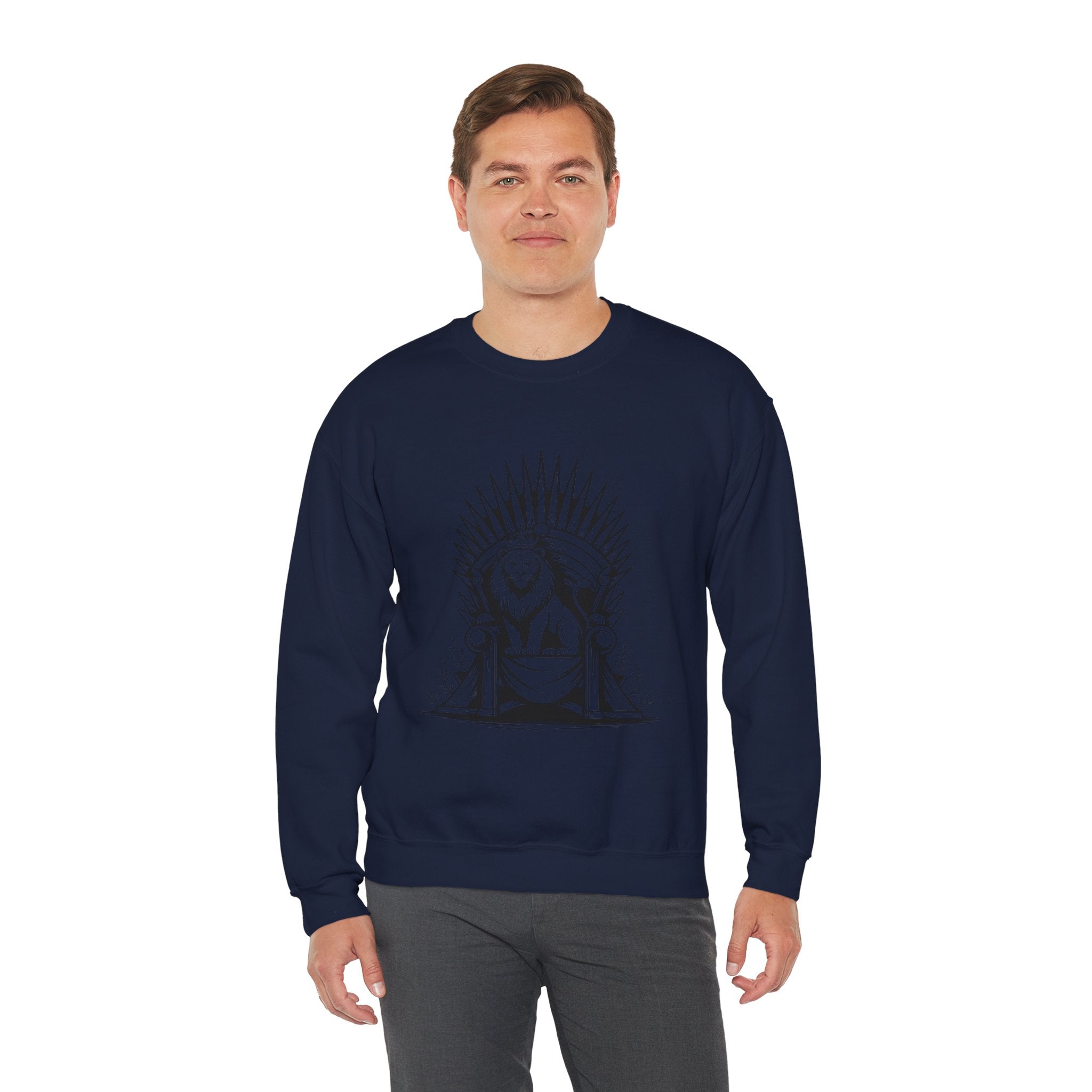 Lion Throne Crewneck Sweatshirt — Regal Lion Illustration Graphic