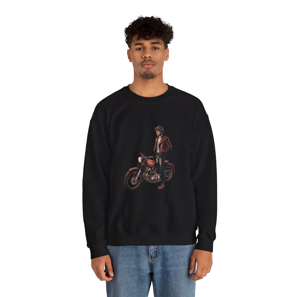 Vintage Motorcycle Rider Crewneck Sweatshirt – Retro Biker Graphic