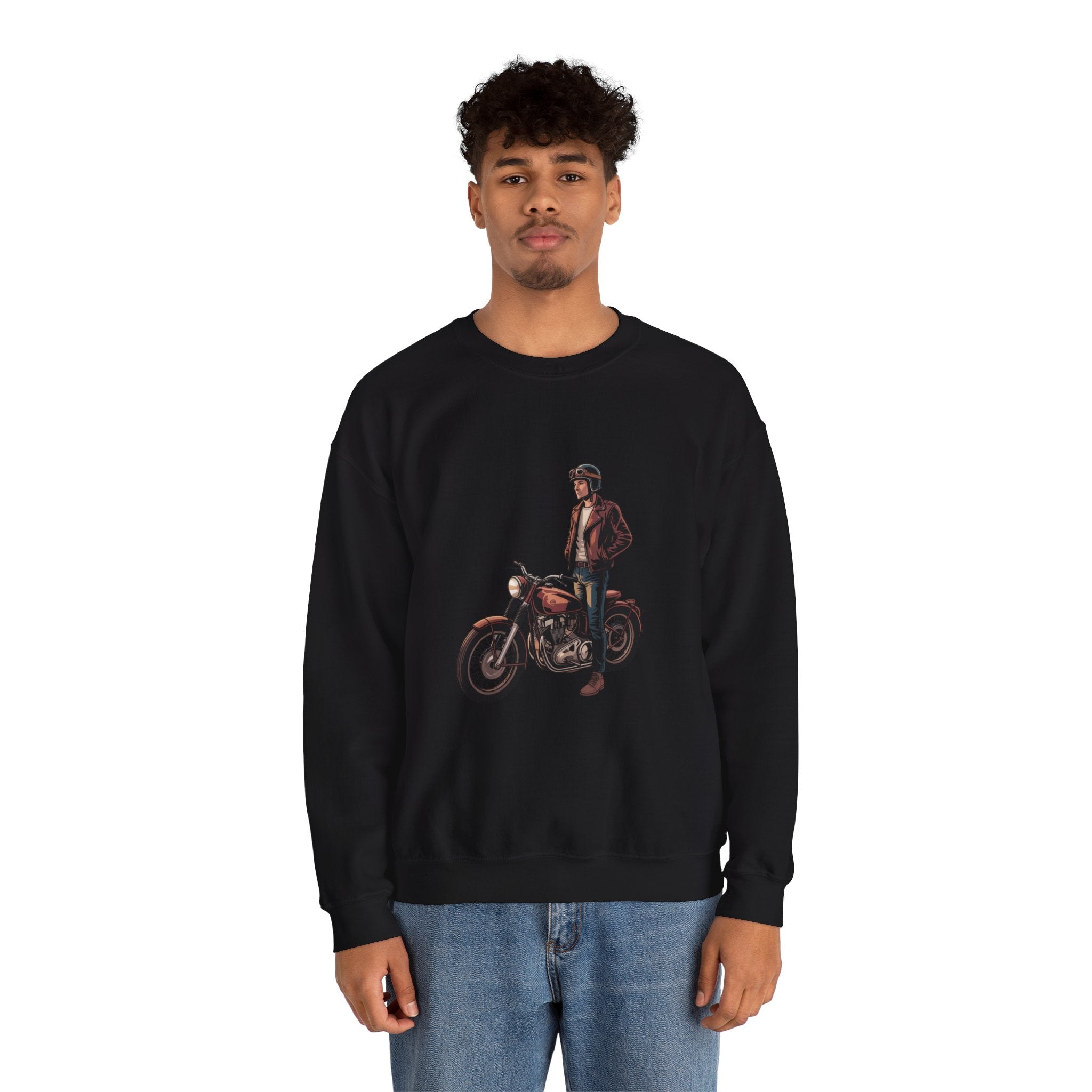 Vintage Motorcycle Rider Crewneck Sweatshirt – Retro Biker Graphic
