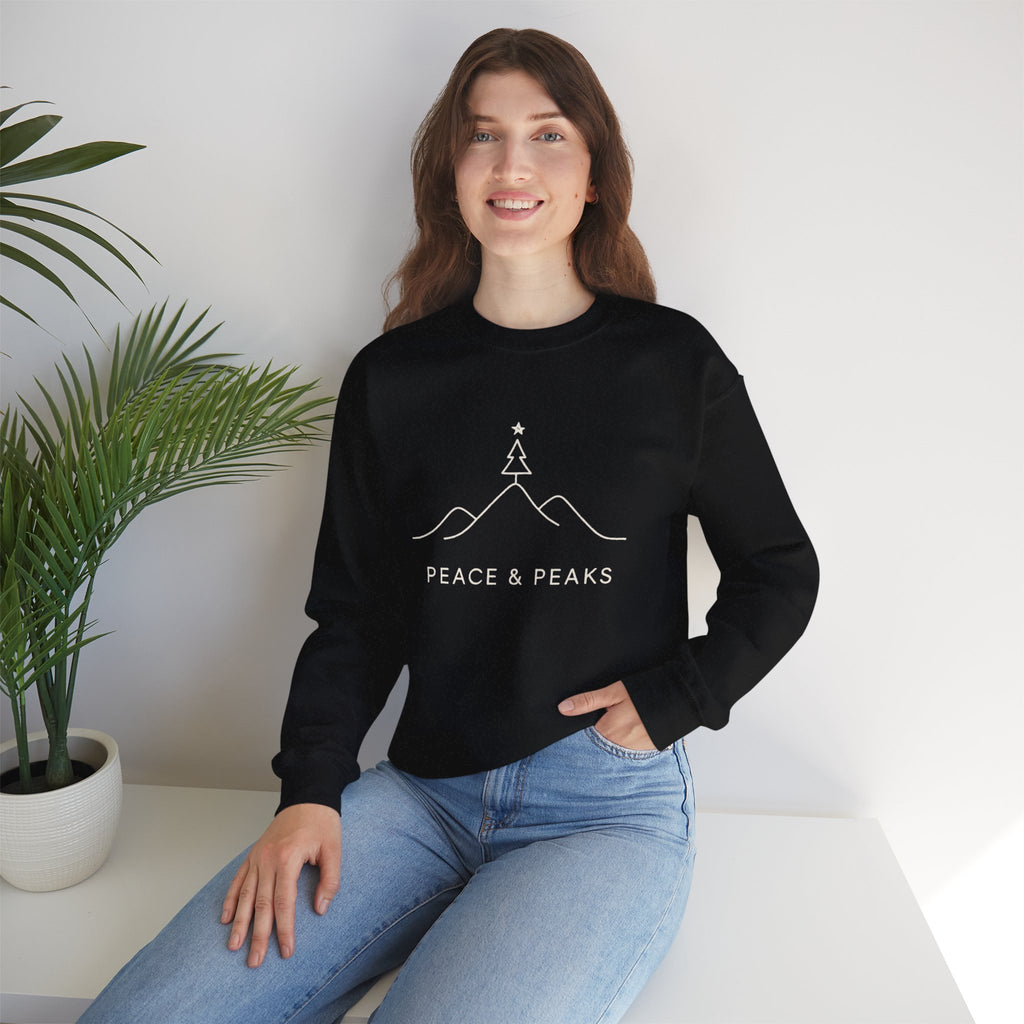 Peace & Peaks Sweatshirt — Minimal Mountain Christmas Crewneck