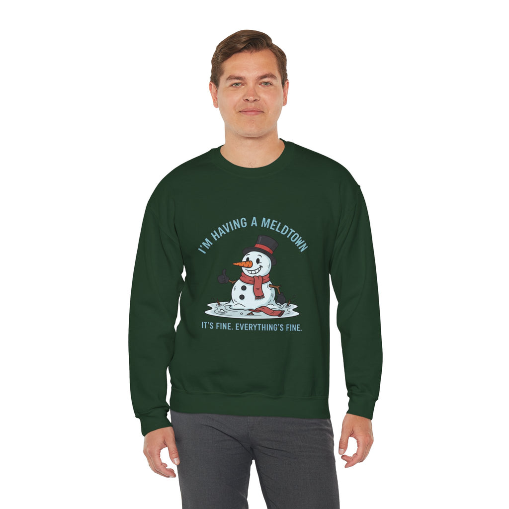 Melted Snowman Crewneck Sweatshirt  "I'm Having a Meltdown" Funny Holiday Sweater