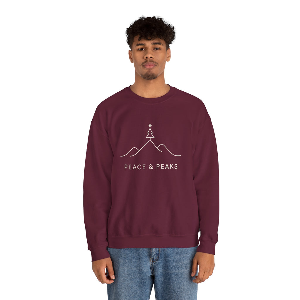 Peace & Peaks Sweatshirt — Minimal Mountain Christmas Crewneck