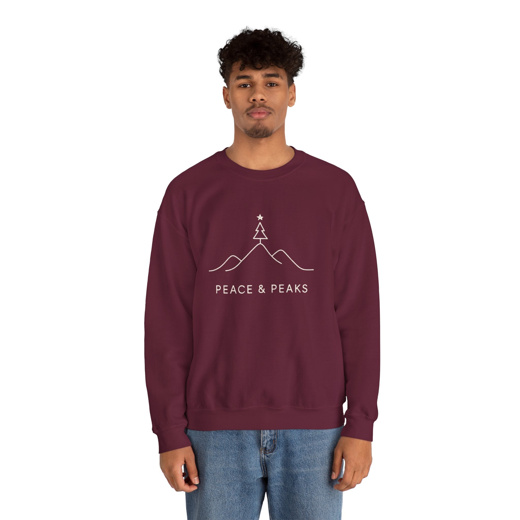 Peace & Peaks Sweatshirt — Minimal Mountain Christmas Crewneck