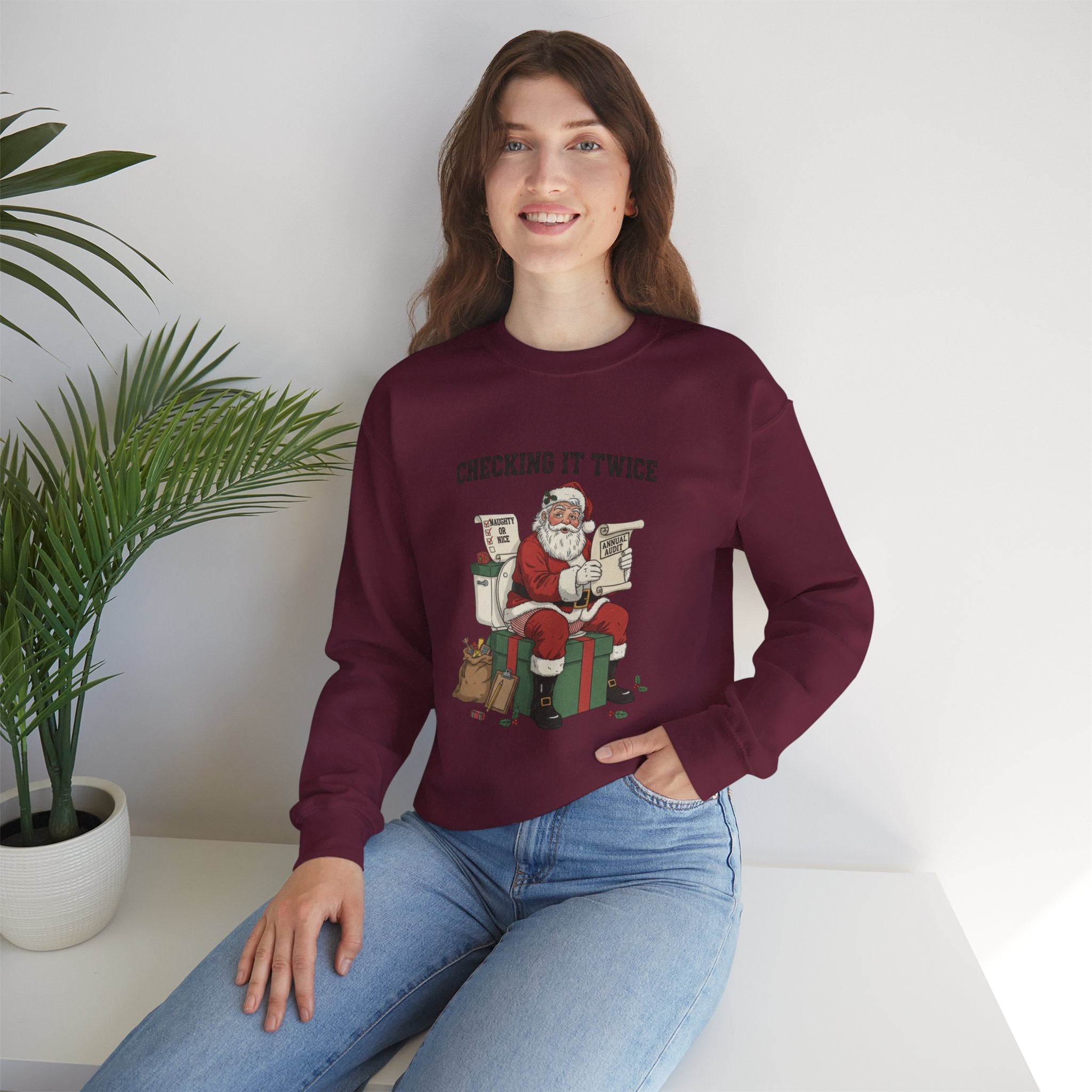 Christmas Sweatshirt - "Checking It Twice" Santa Crewneck