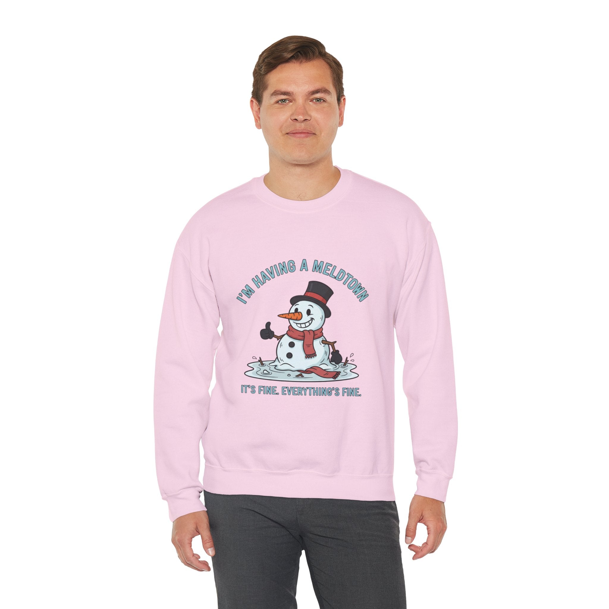 Melted Snowman Crewneck Sweatshirt  "I'm Having a Meltdown" Funny Holiday Sweater