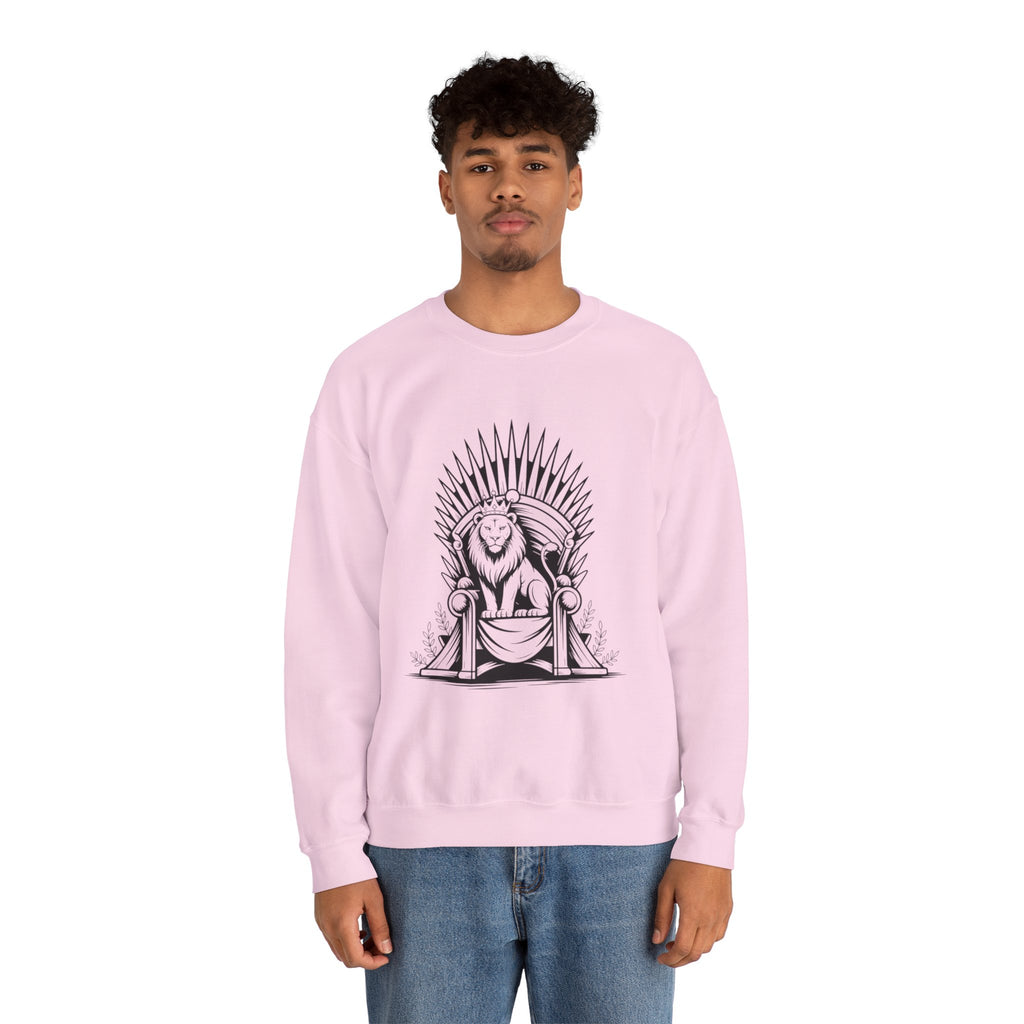 Lion Throne Crewneck Sweatshirt — Regal Lion Illustration Graphic