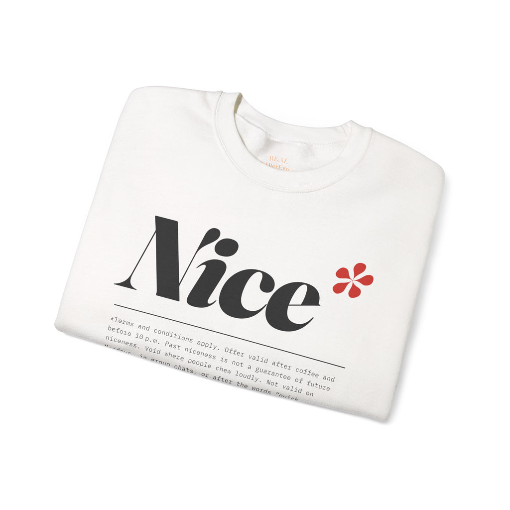 Nice Graphic Crewneck Sweatshirt - Minimal Text Logo Pullover