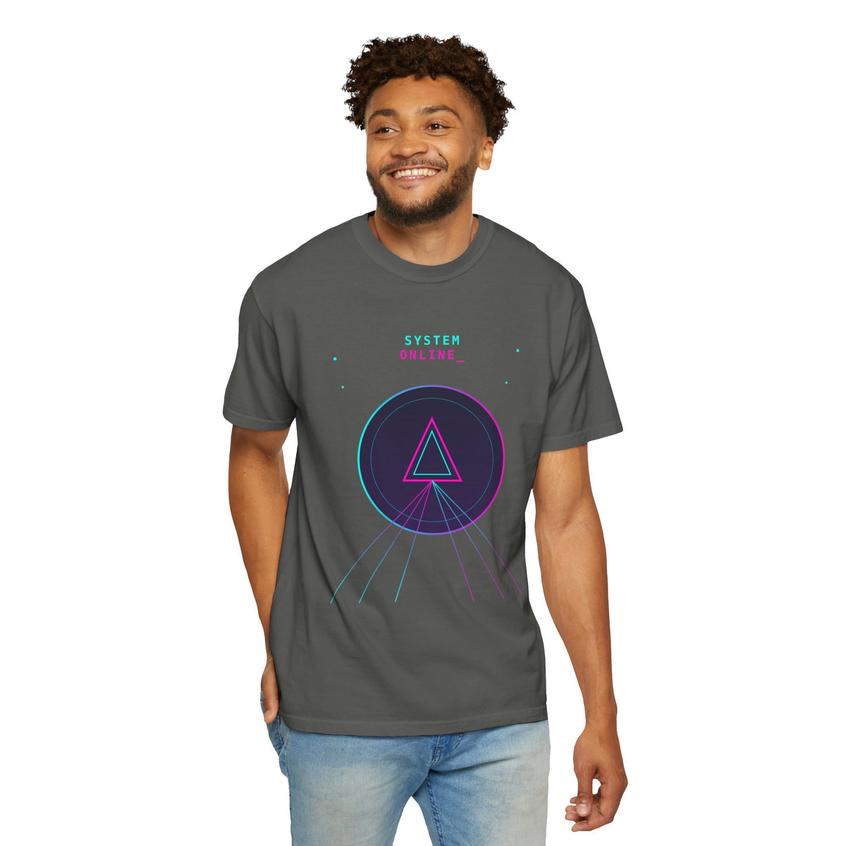T-Shirt  'System Online' Retro Synthwave Circle Graphic Tee