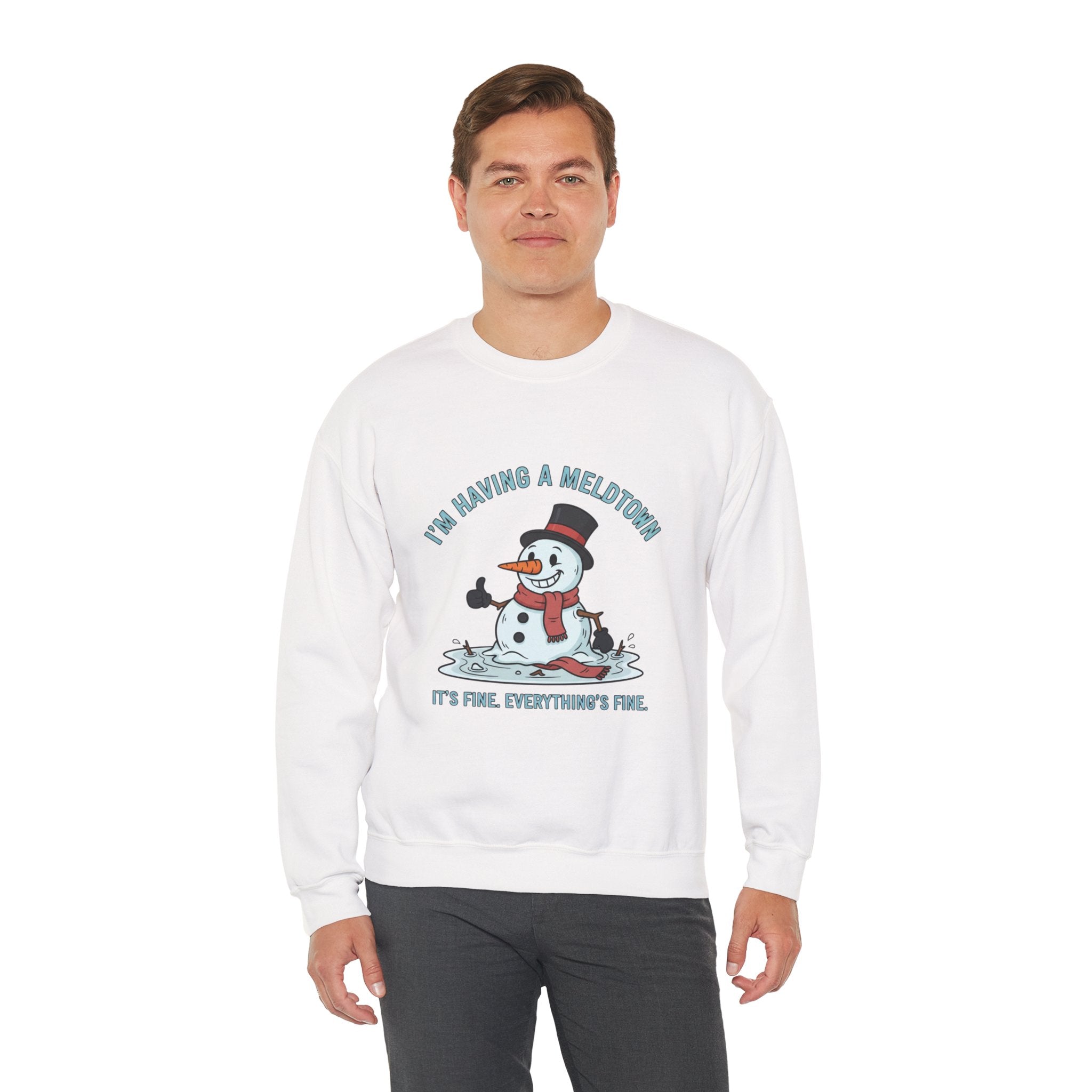 Melted Snowman Crewneck Sweatshirt  "I'm Having a Meltdown" Funny Holiday Sweater