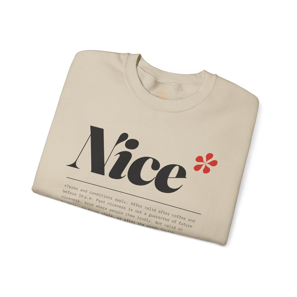 Nice Graphic Crewneck Sweatshirt - Minimal Text Logo Pullover