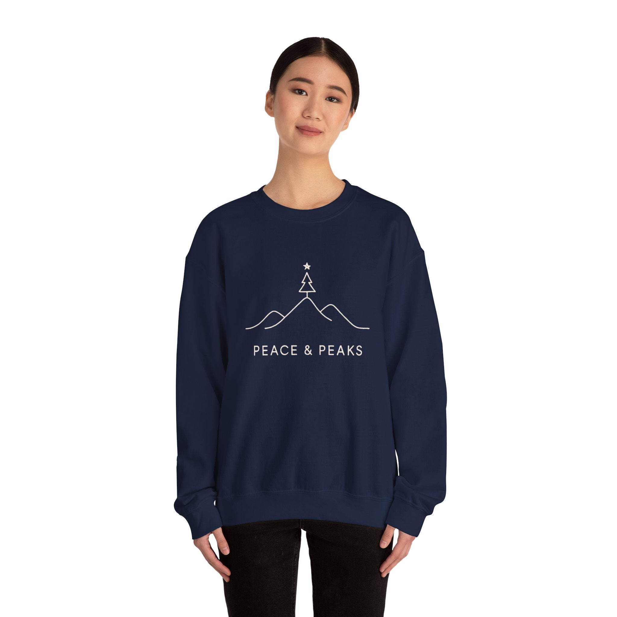 Peace & Peaks Sweatshirt — Minimal Mountain Christmas Crewneck