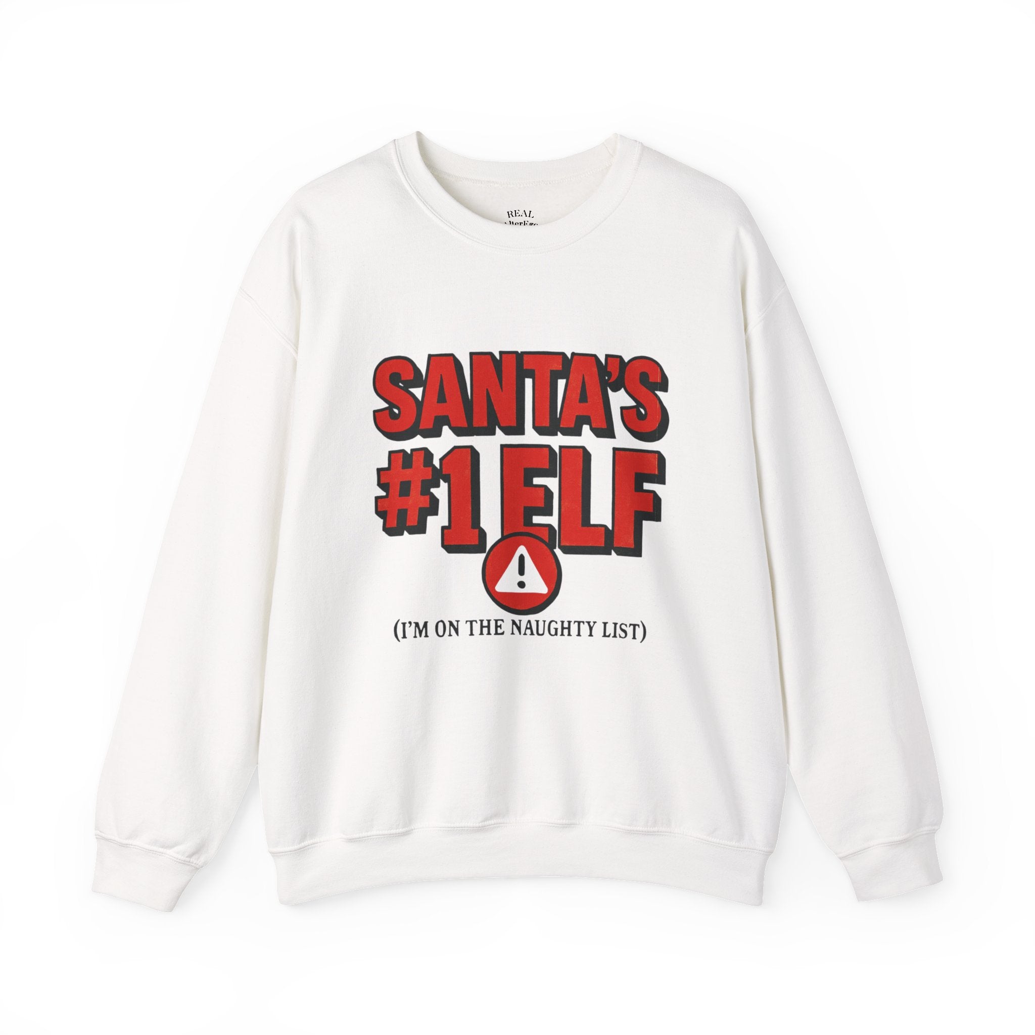 Santa's #1 Elf Crewneck Sweatshirt - Funny Holiday Christmas Sweater (I'm on the Naughty List)