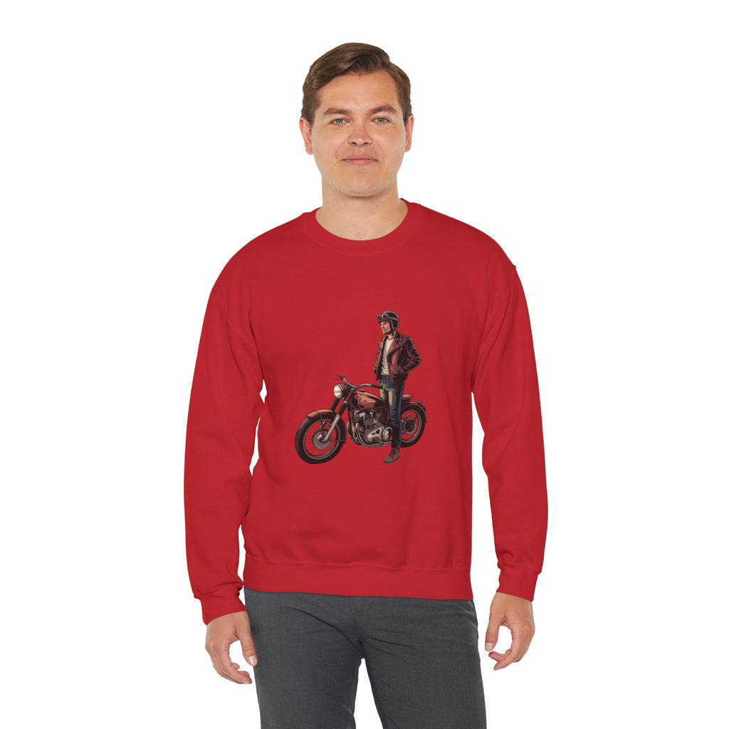 Vintage Motorcycle Rider Crewneck Sweatshirt – Retro Biker Graphic