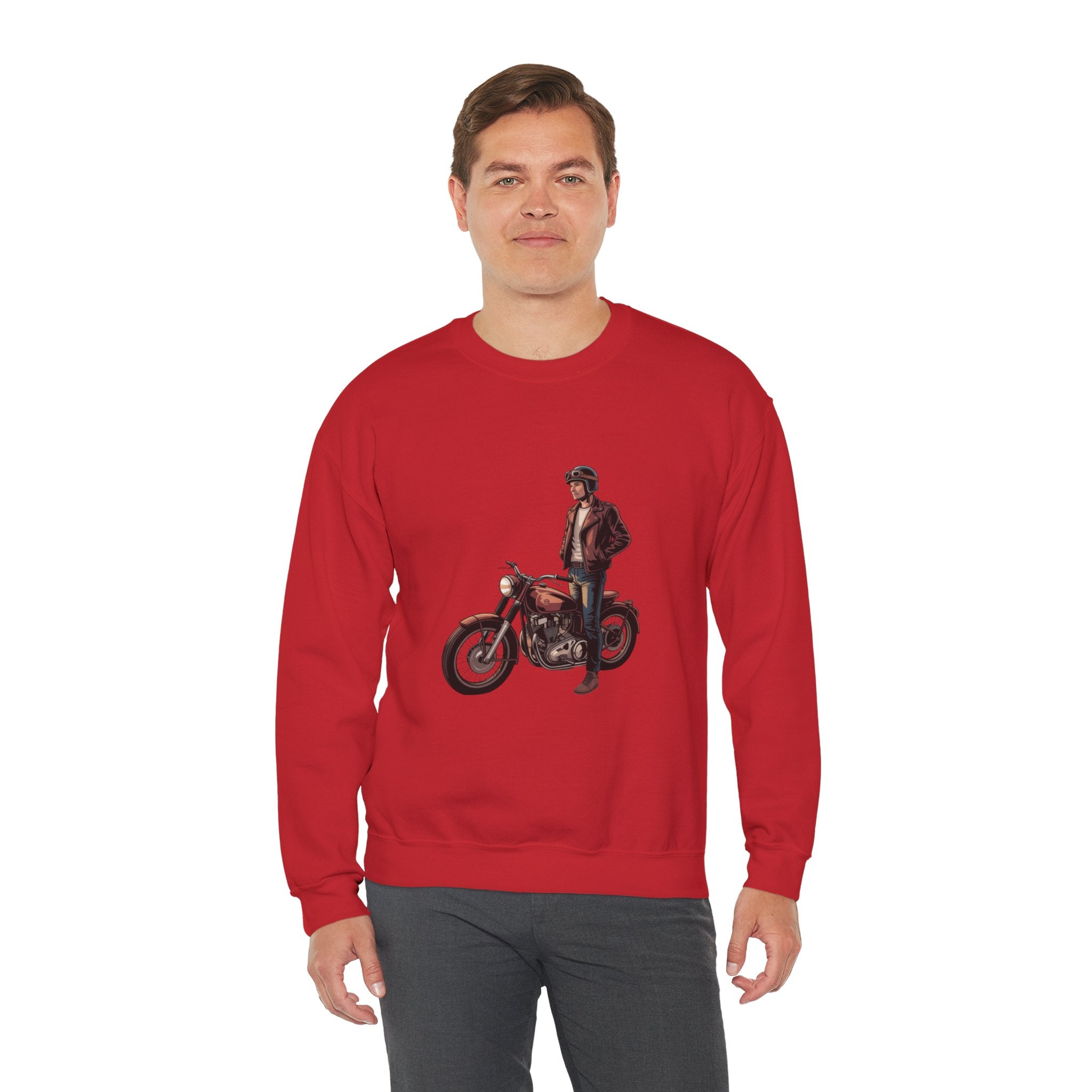 Vintage Motorcycle Rider Crewneck Sweatshirt – Retro Biker Graphic