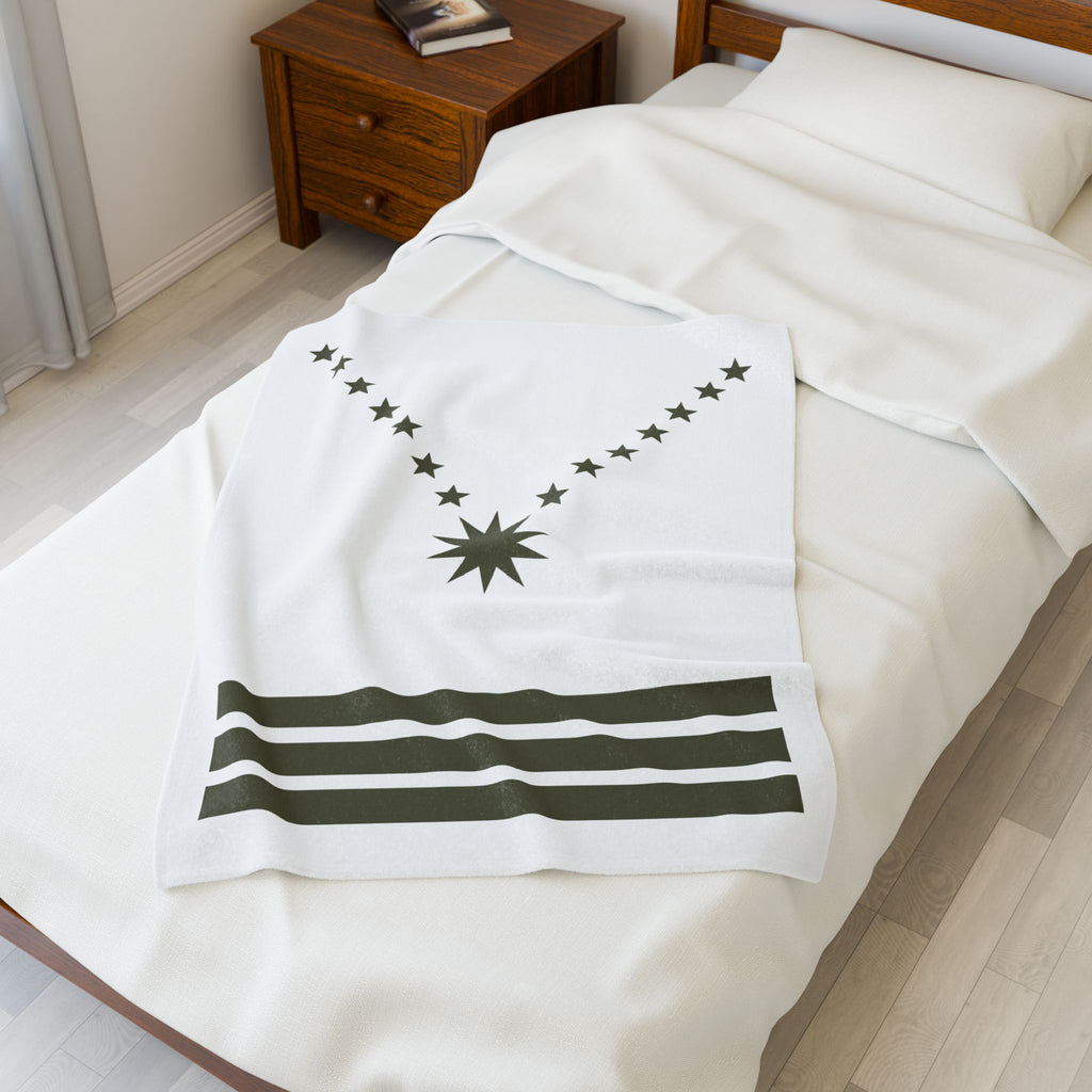 Velveteen Plush Blanket — Olive Starburst & Stripes Cozy Throw