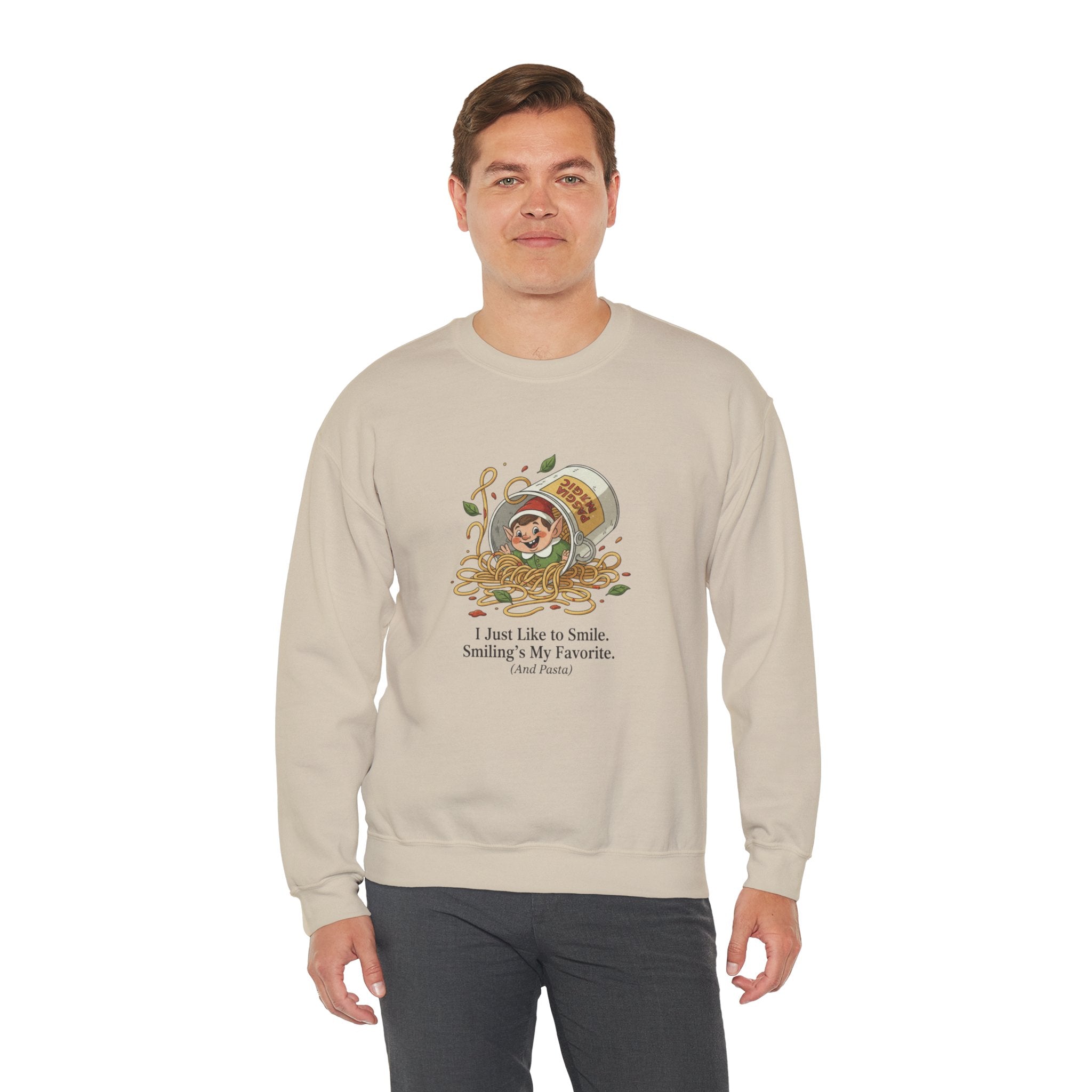Crewneck Sweatshirt — Cute Coffee Jar Illustration with Quote “I Just Like to Smile, Smiling Is My Favorite”