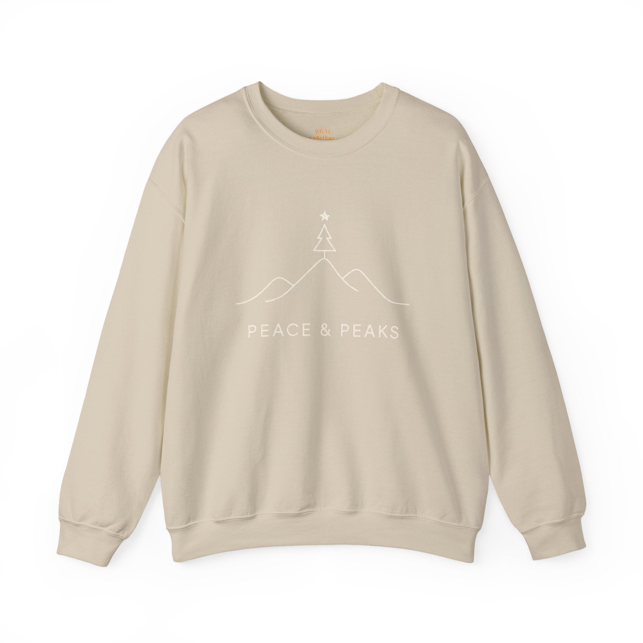 Peace & Peaks Sweatshirt — Minimal Mountain Christmas Crewneck