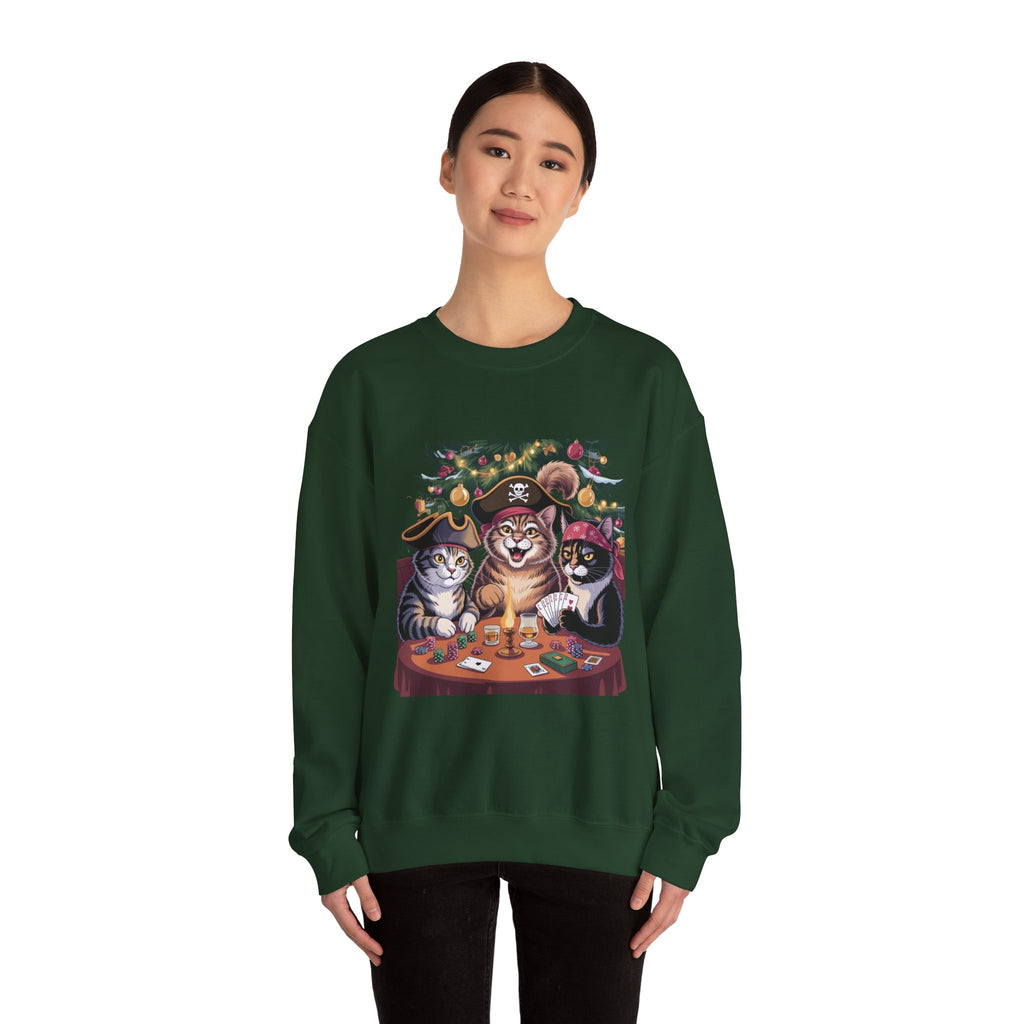Holiday Pirate Cats Crewneck Sweatshirt – Poker Night at the Christmas Tree