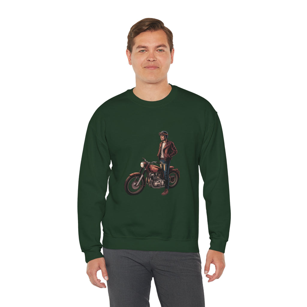 Vintage Motorcycle Rider Crewneck Sweatshirt – Retro Biker Graphic