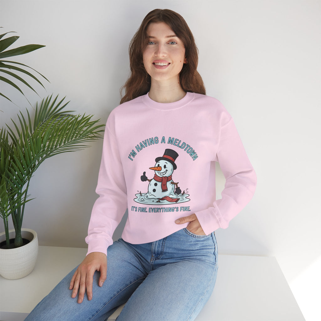 Melted Snowman Crewneck Sweatshirt  "I'm Having a Meltdown" Funny Holiday Sweater