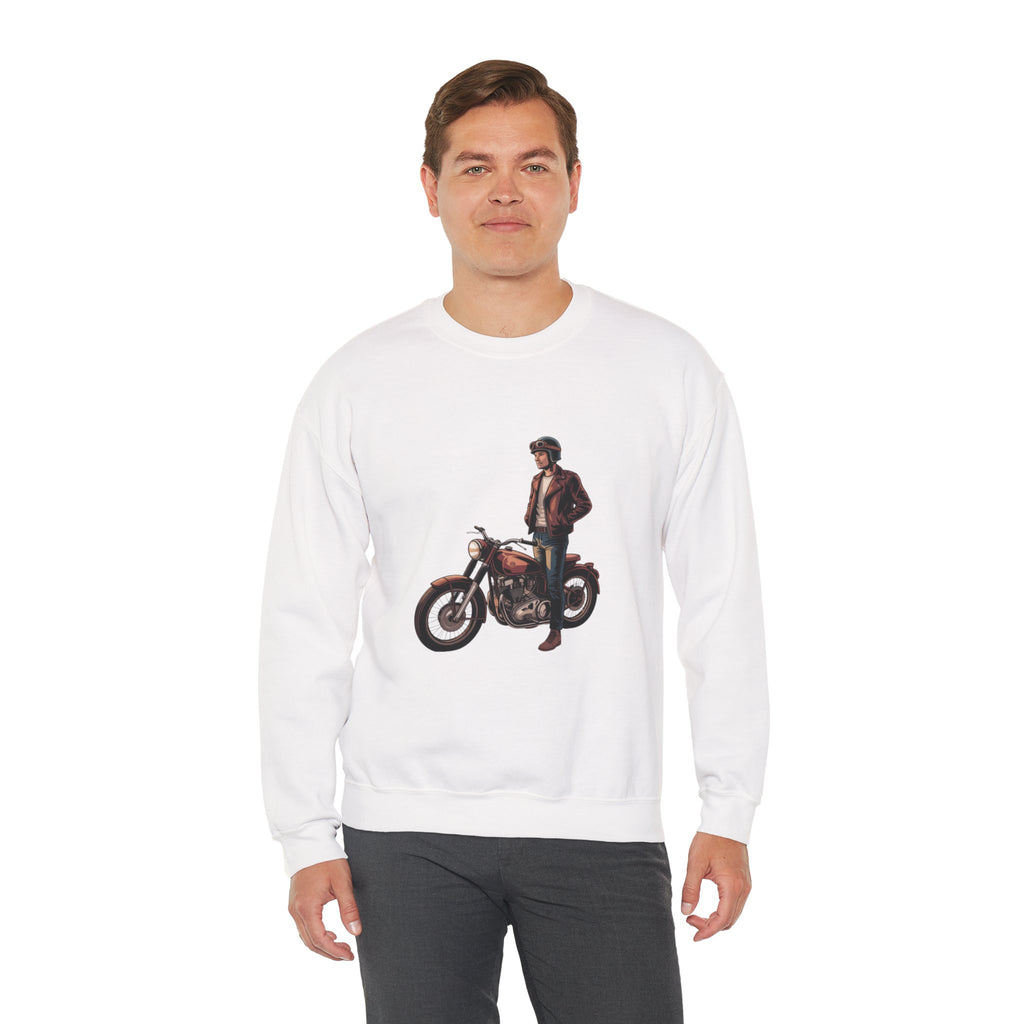 Vintage Motorcycle Rider Crewneck Sweatshirt – Retro Biker Graphic