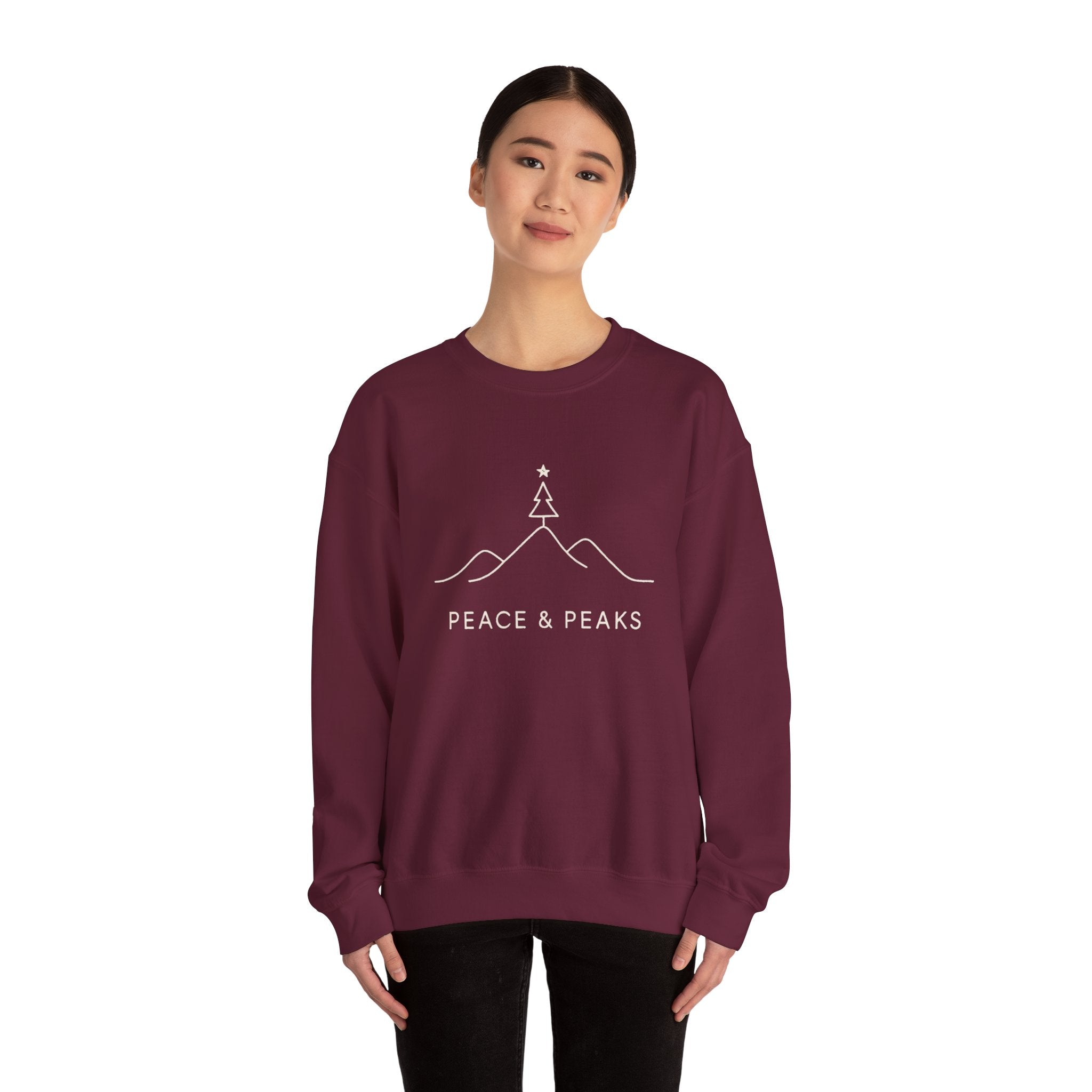 Peace & Peaks Sweatshirt — Minimal Mountain Christmas Crewneck