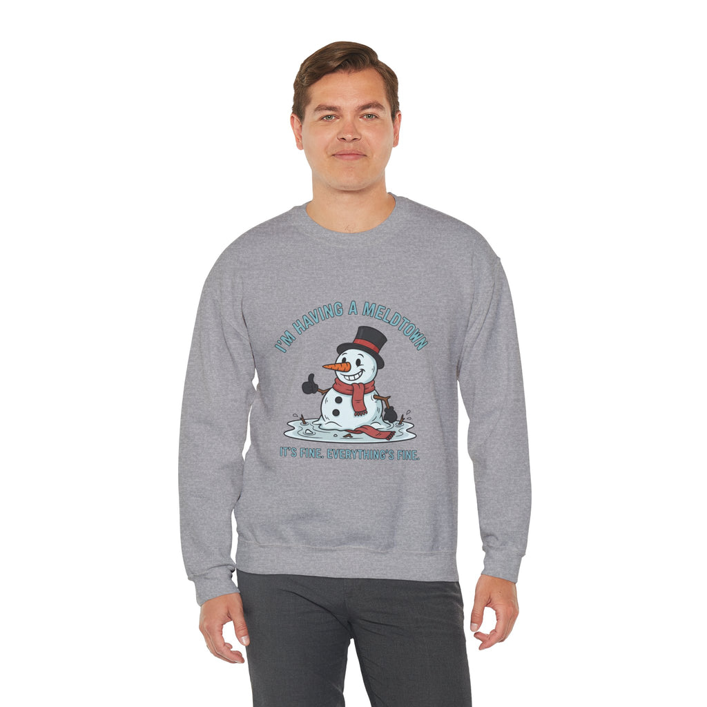 Melted Snowman Crewneck Sweatshirt  "I'm Having a Meltdown" Funny Holiday Sweater