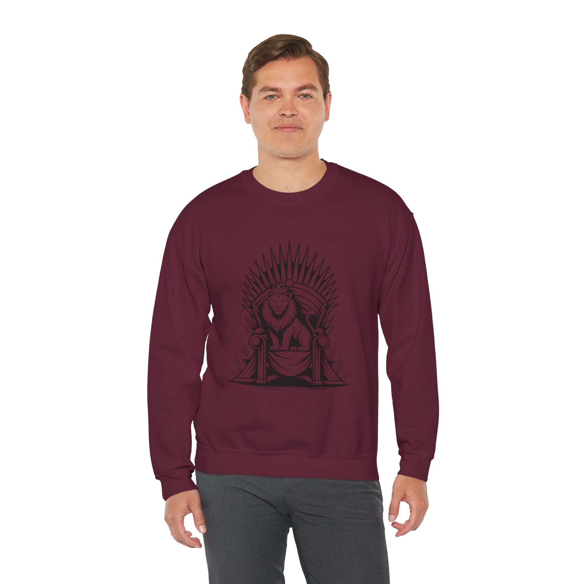 Lion Throne Crewneck Sweatshirt — Regal Lion Illustration Graphic