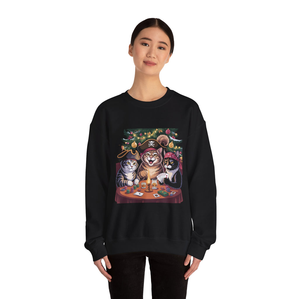Holiday Pirate Cats Crewneck Sweatshirt – Poker Night at the Christmas Tree
