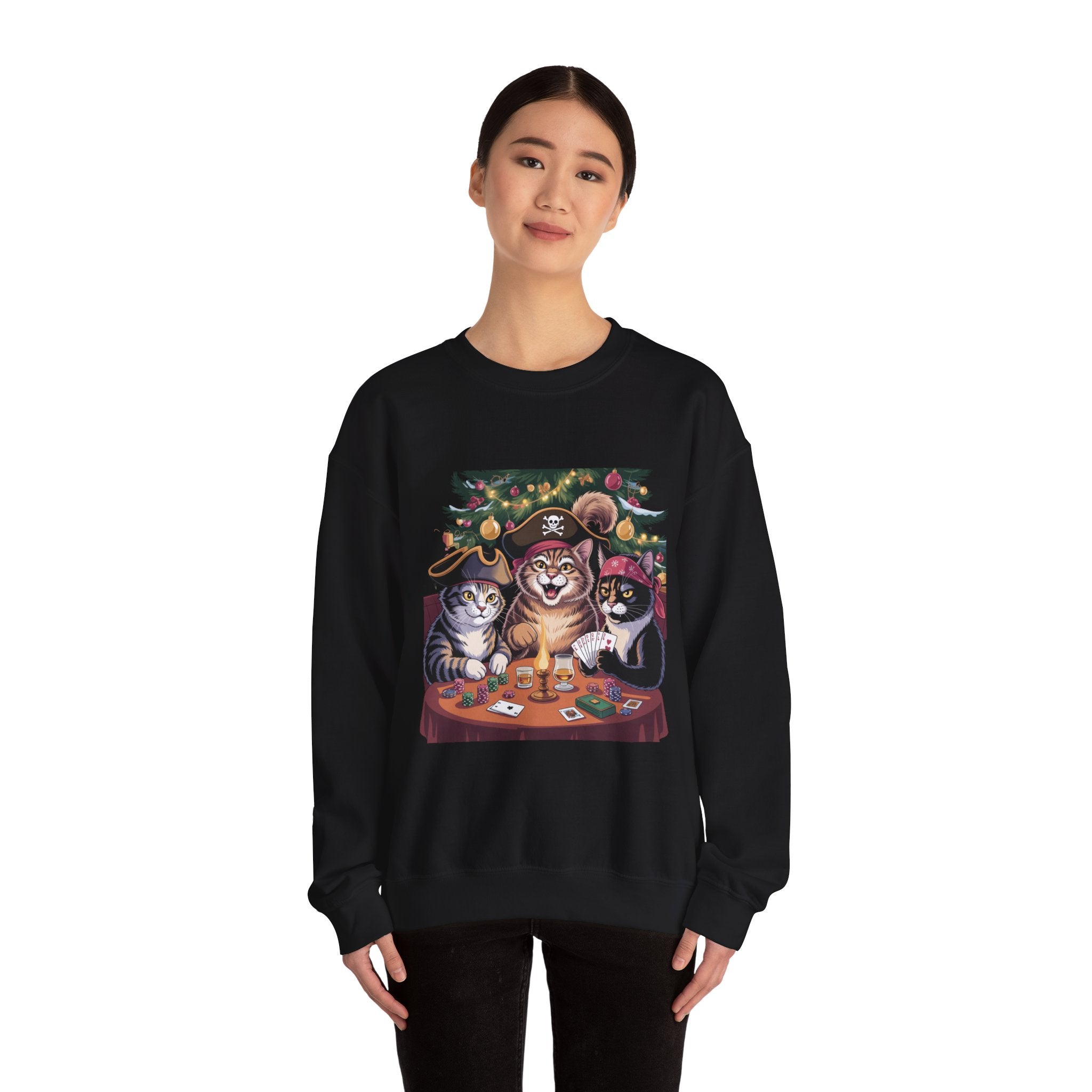 Holiday Pirate Cats Crewneck Sweatshirt – Poker Night at the Christmas Tree
