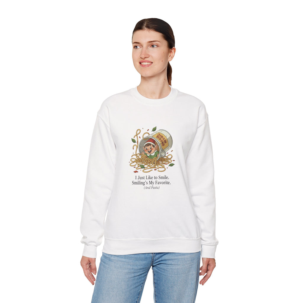 Crewneck Sweatshirt — Cute Coffee Jar Illustration with Quote “I Just Like to Smile, Smiling Is My Favorite”