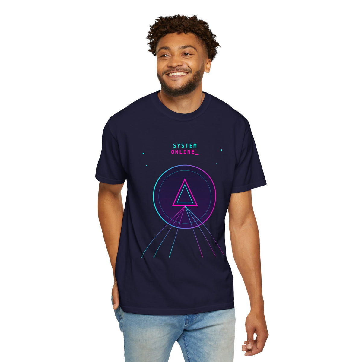 T-Shirt  'System Online' Retro Synthwave Circle Graphic Tee