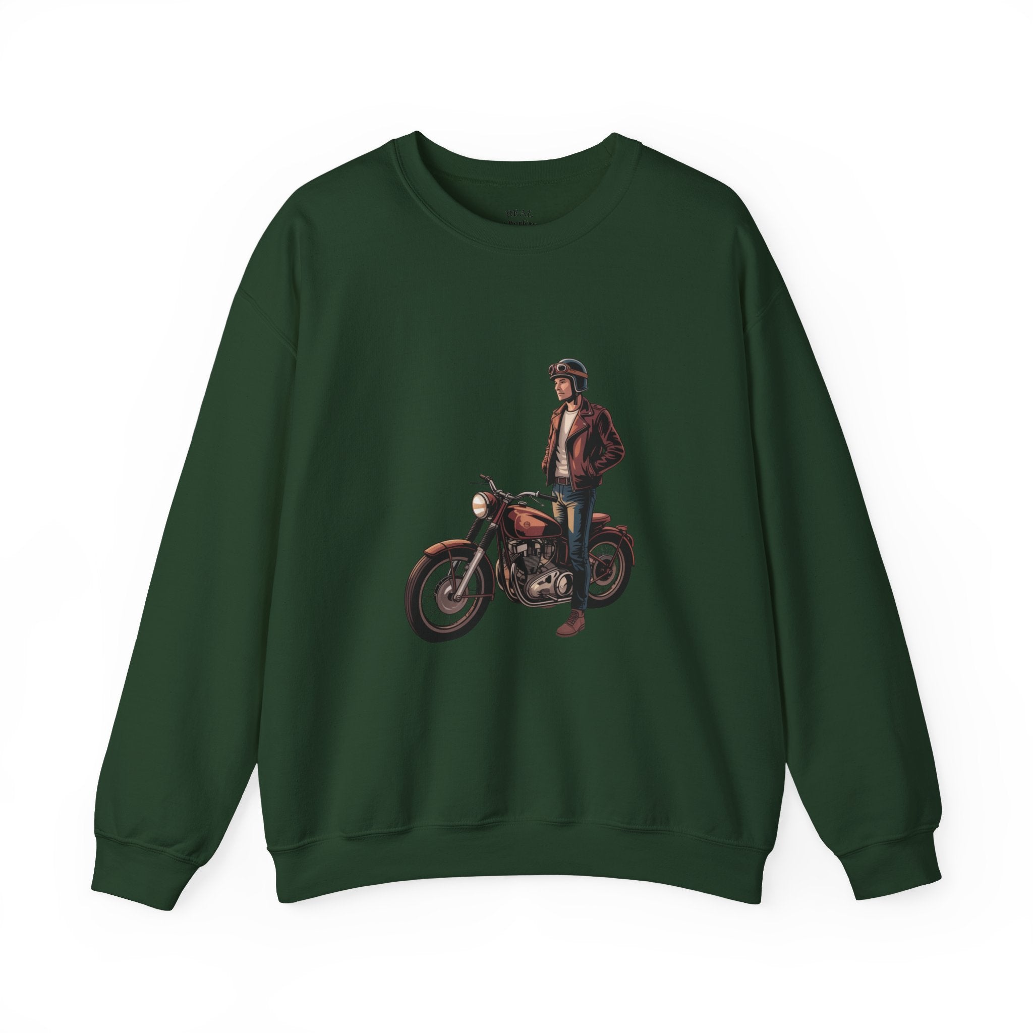 Vintage Motorcycle Rider Crewneck Sweatshirt – Retro Biker Graphic