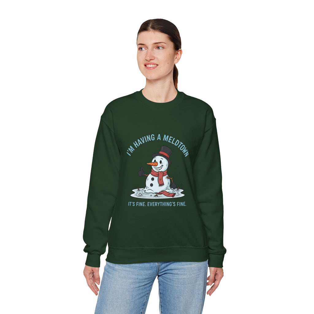 Melted Snowman Crewneck Sweatshirt  "I'm Having a Meltdown" Funny Holiday Sweater